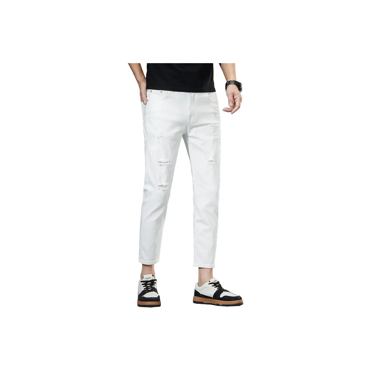 VUAS Перламутрово-белый Ankle Длина Унисекс Джинсы