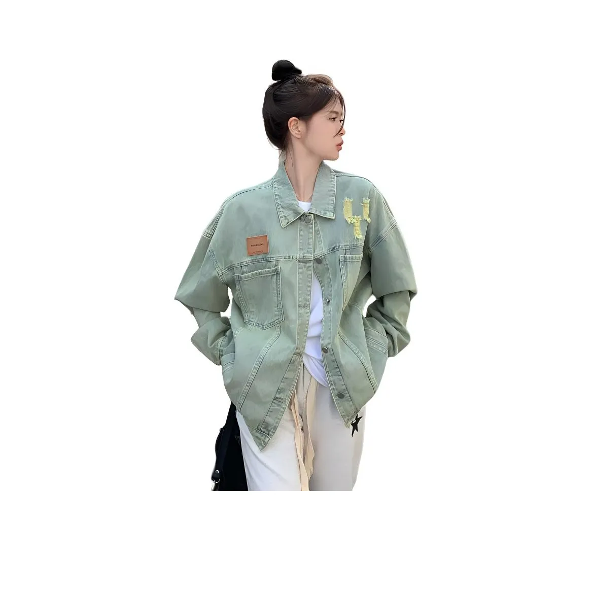 PLANE DRIFT Джинсовая куртка унисекс вымытый зеленый цвет