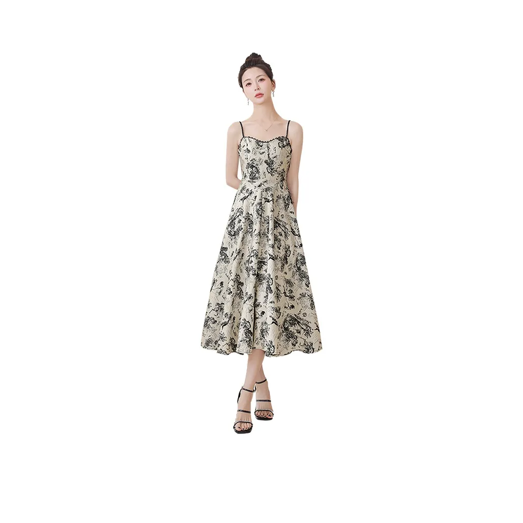 Cypress House Slip Dress Women's Beige With Black Floral