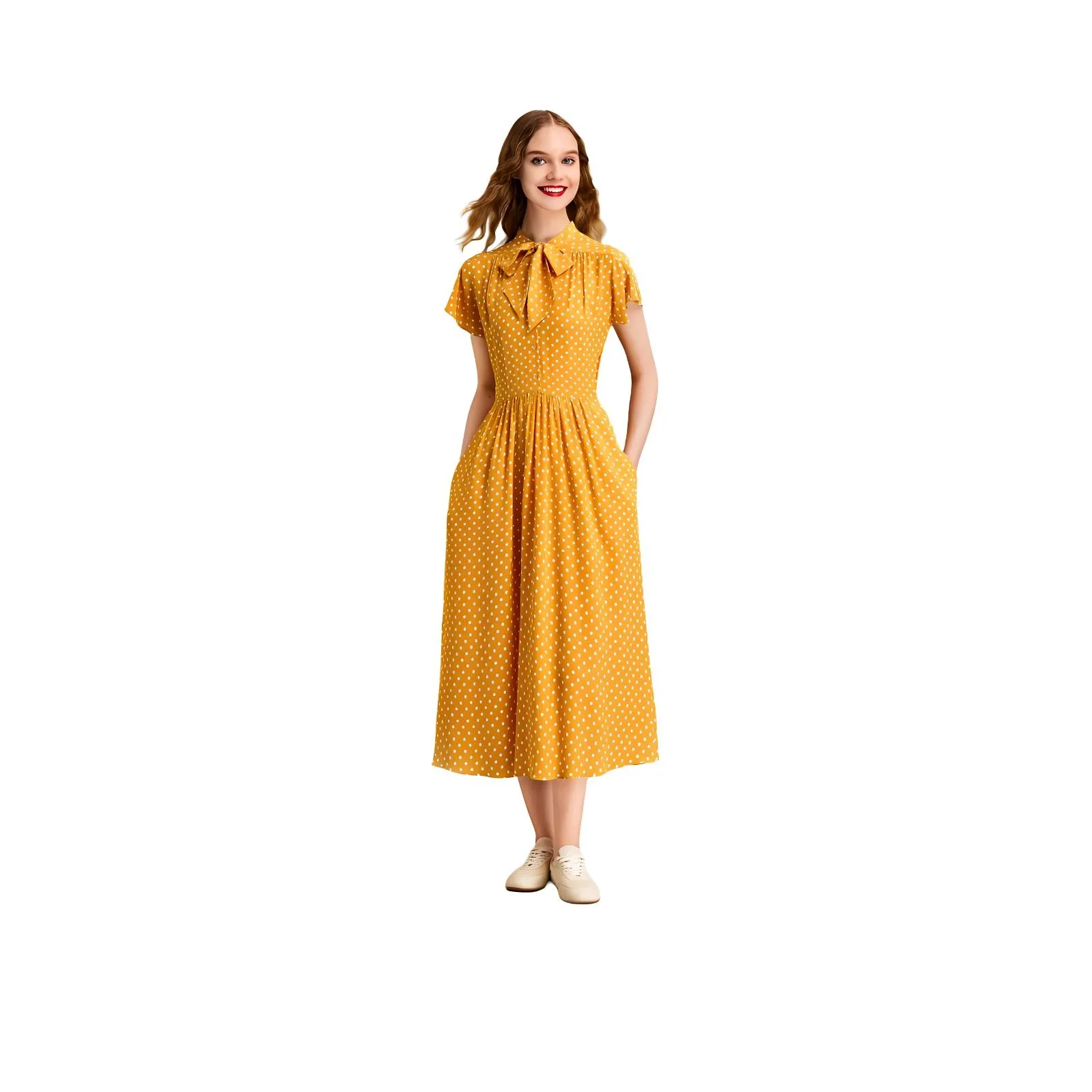 HAVVA Short Sleeved Dress Women's Yellow