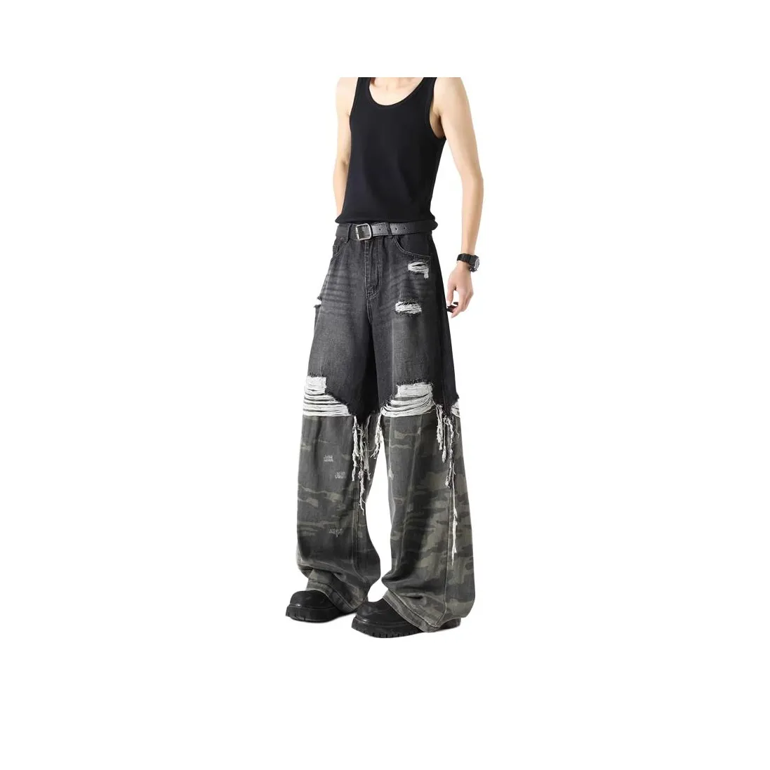 SUNSETMONENT Jeans Unisex Washed Denim Black