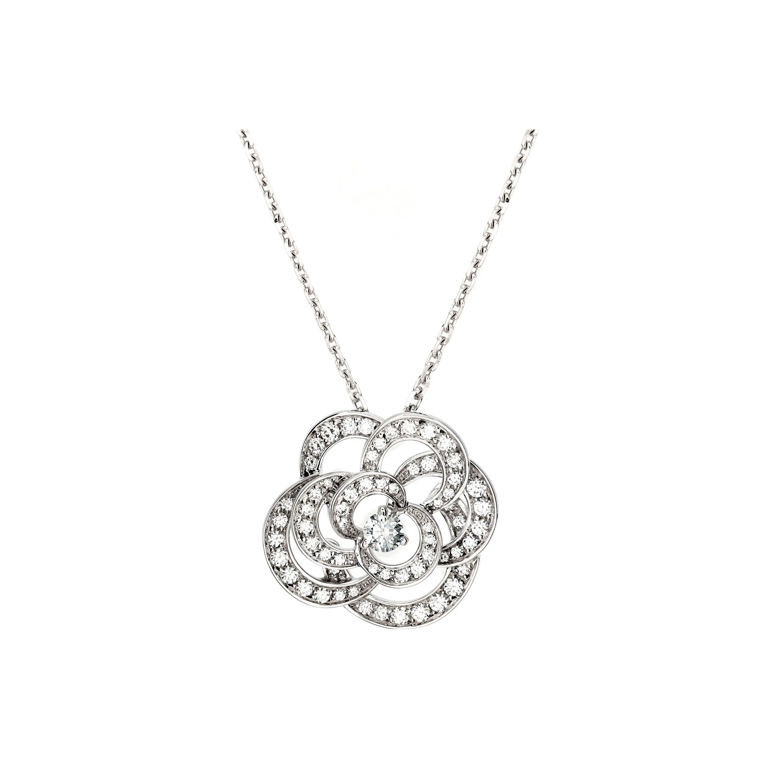 CHANEL CAMELIA 18K White Gold Necklaces Women's