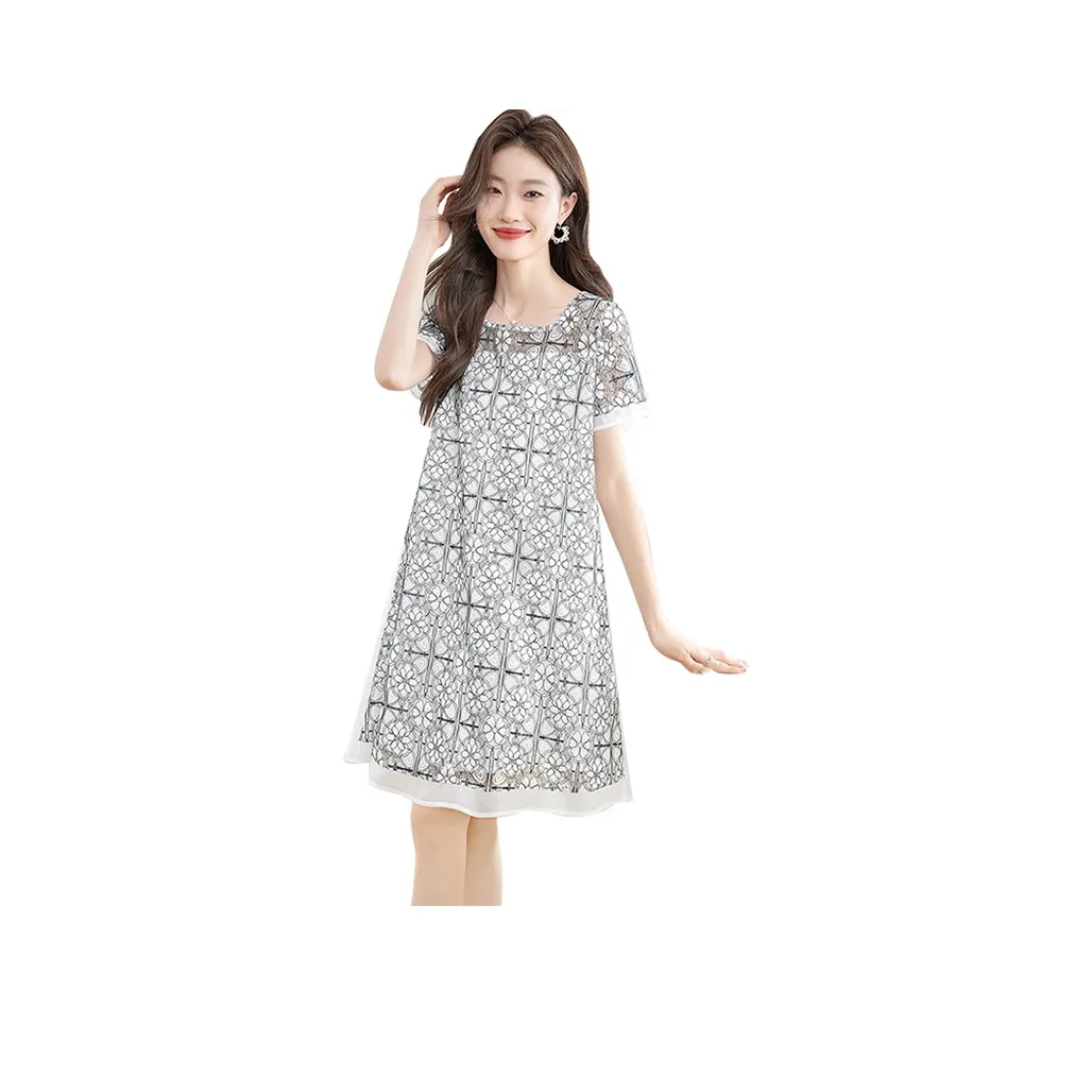 Cypress House Short Sleeved Dress Women's White With Black Floral