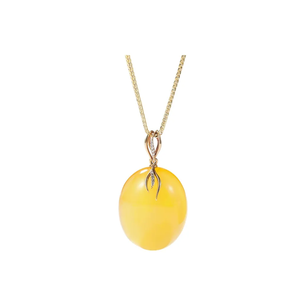 S&A 14K Gold Inlaid With Amber Beeswax Necklaces Women's