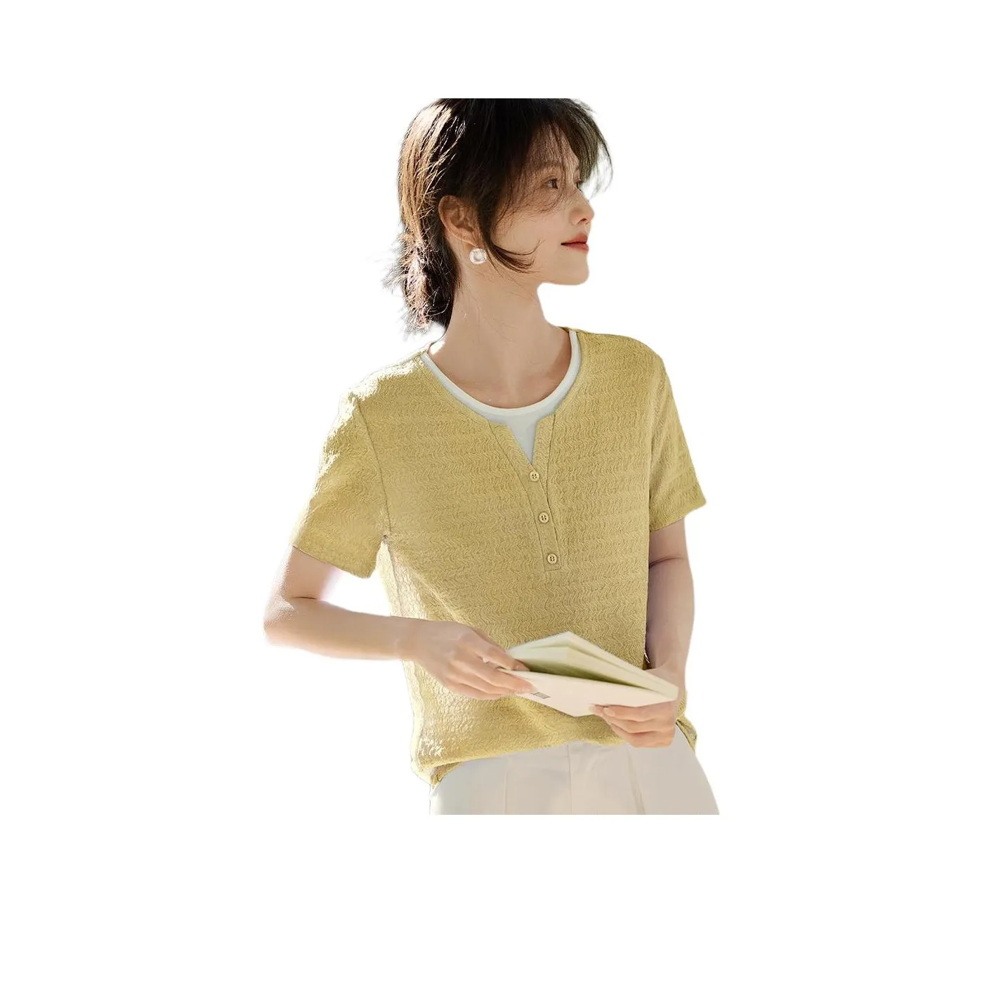XWI T Shirts Women's Yellow Cream