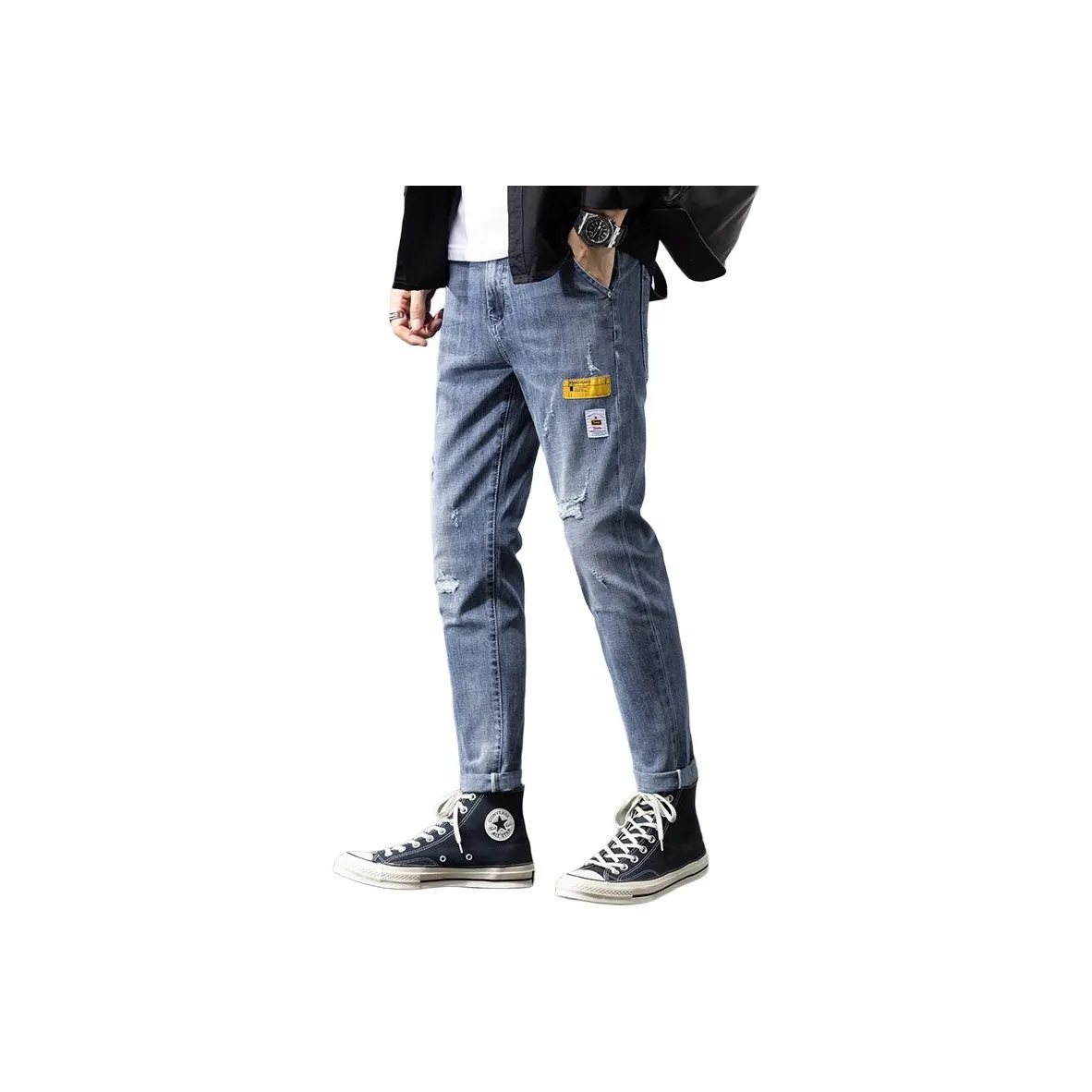 YUQIAN Синие Серые Брюки на щиколотку Мужские Джинсы