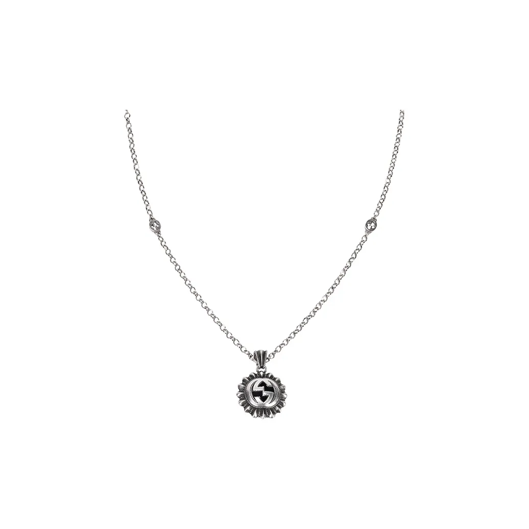 GUCCI Sterling Silver Interlocking G Pendant Necklace