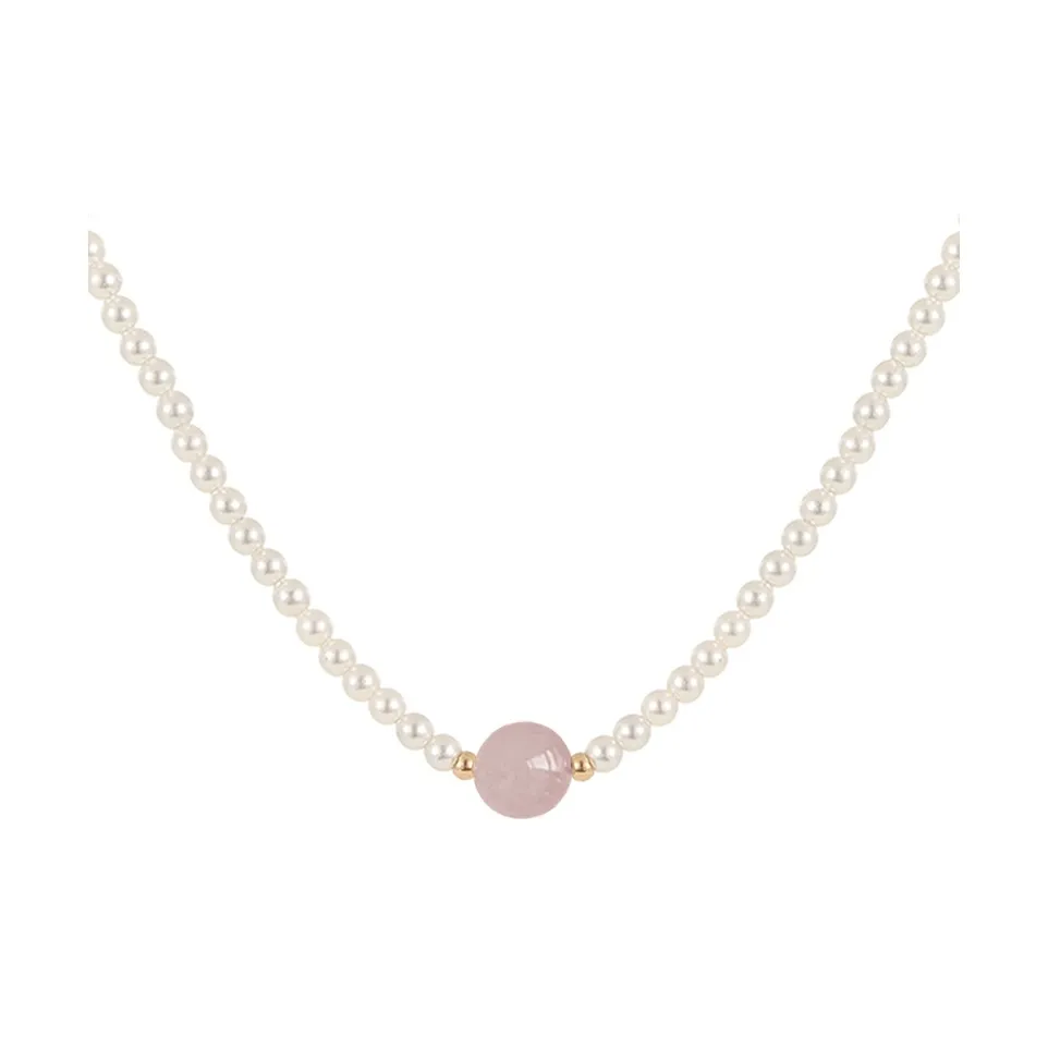 NATURALLYJOJO Titanium Steel Pink Crystal Faux Pearl Necklaces Women's Pink/White