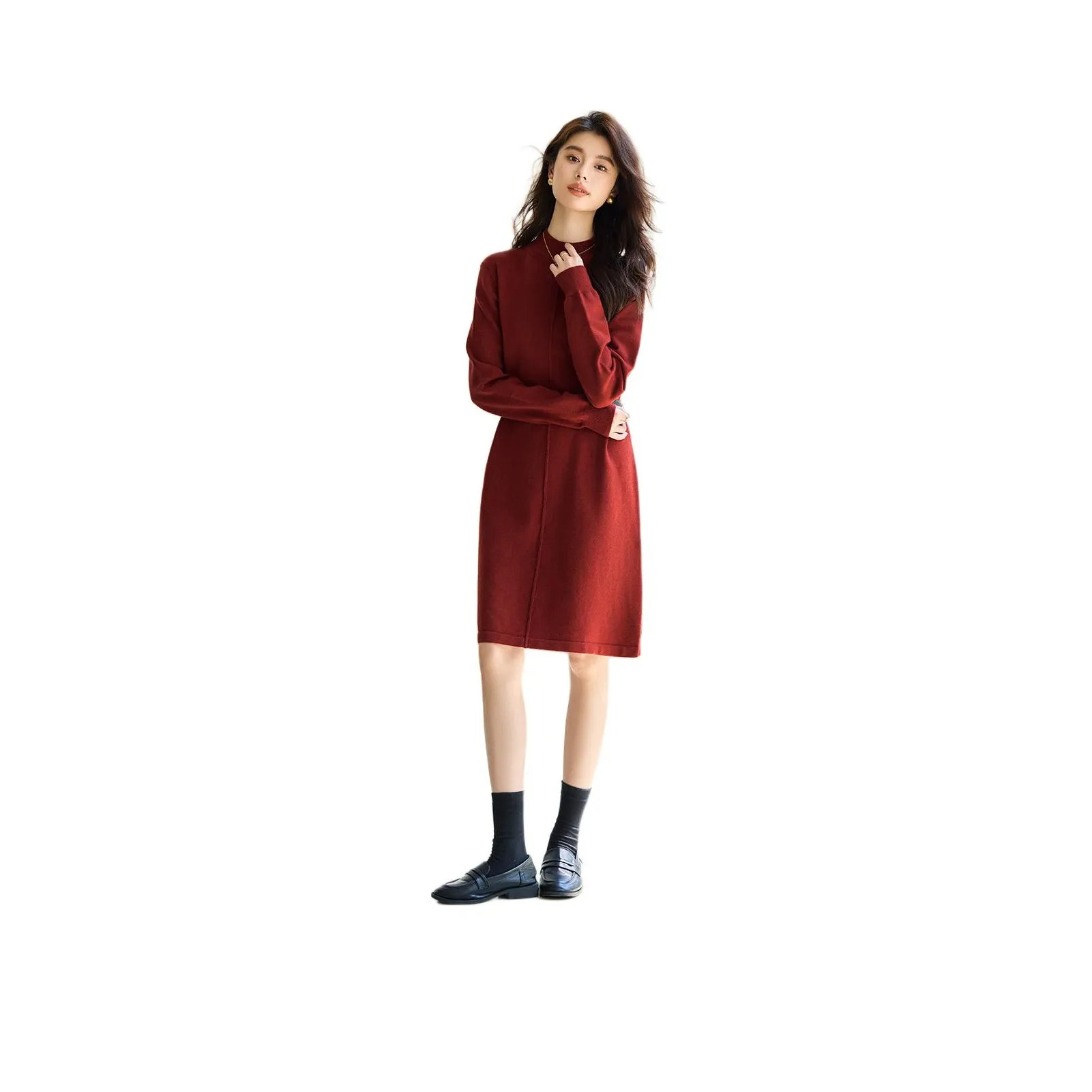 Mo Han Yi Mei Long Sleeved Dress Women's Maroon