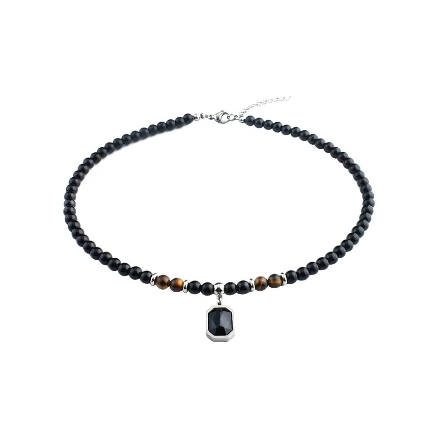 MUSTKOO Титановая сталь Камень Тигровый глаз Камень с картой Ожерелья Унисекс