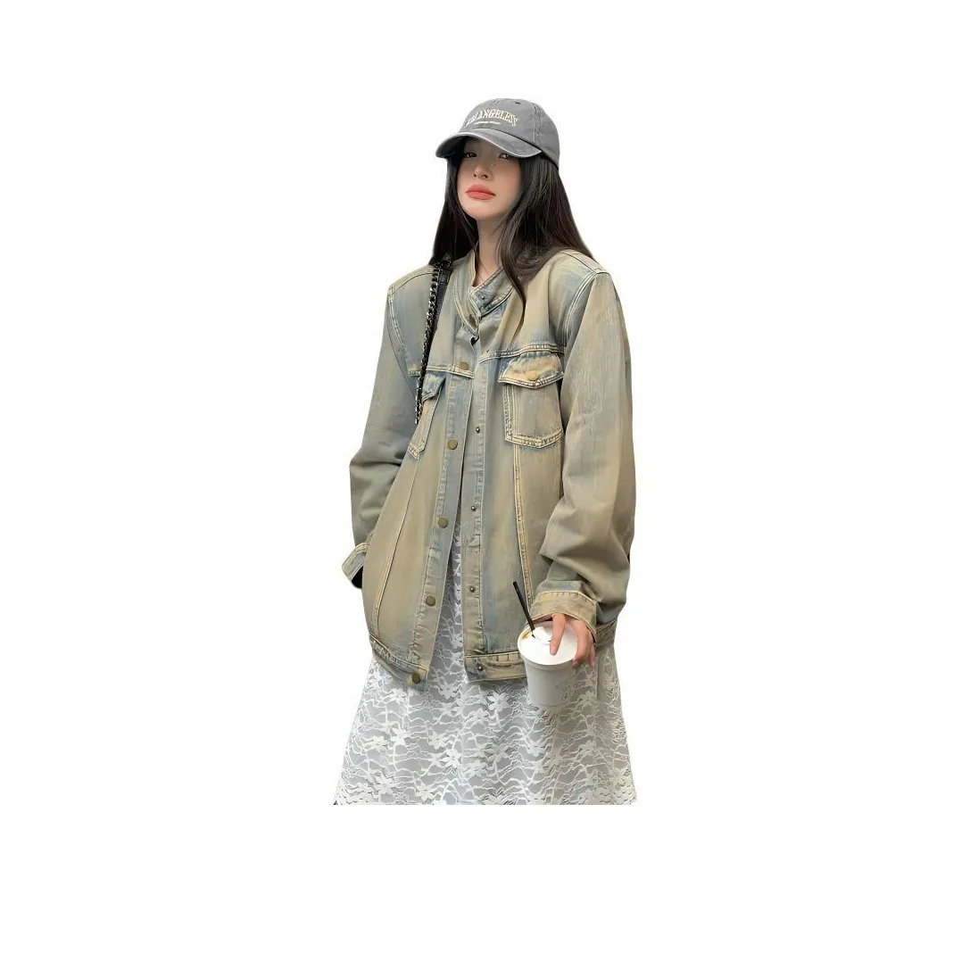 PLANE DRIFT Denim Jackets Women's Distressed Color