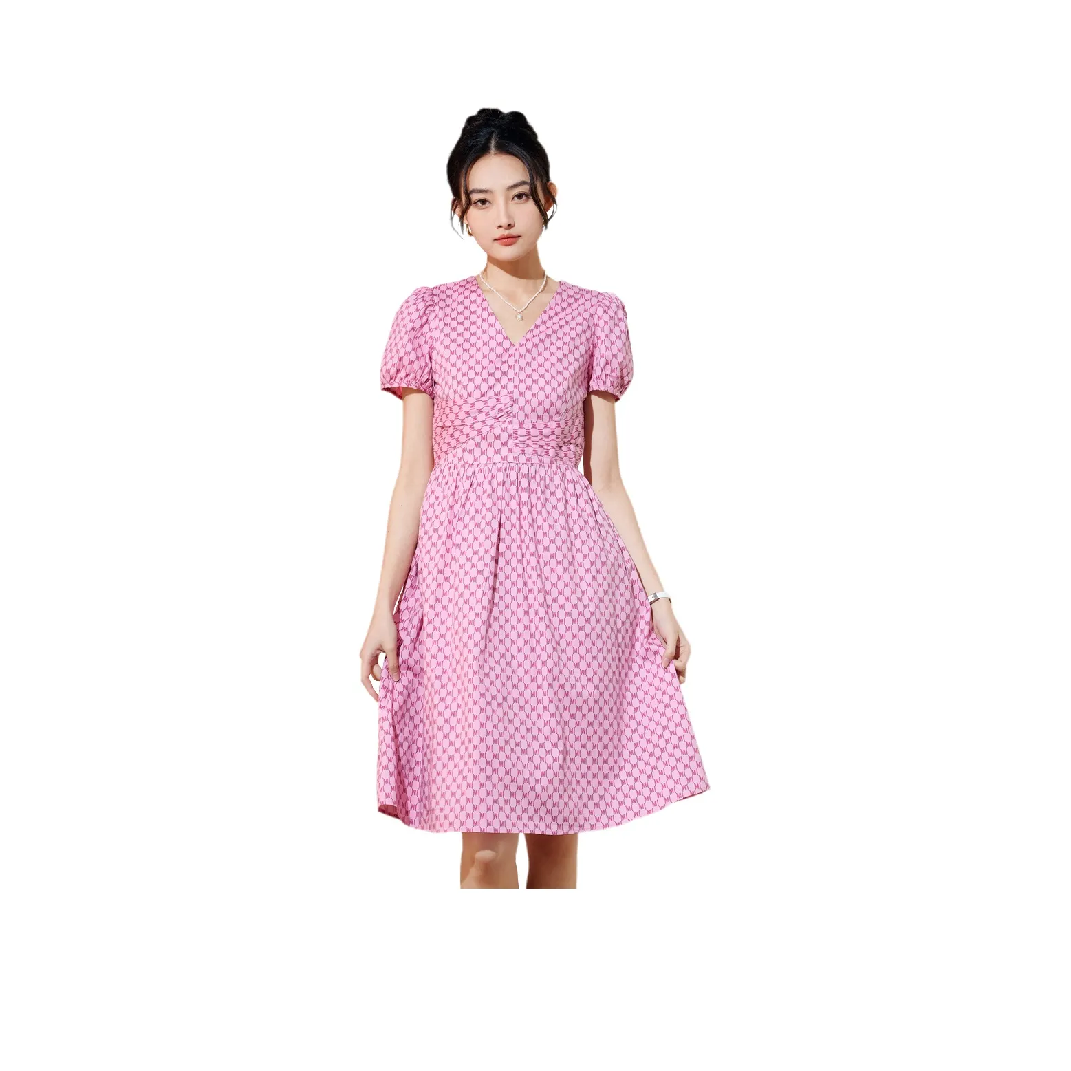 SMEN Рукав-буф Платье Женское Розовое