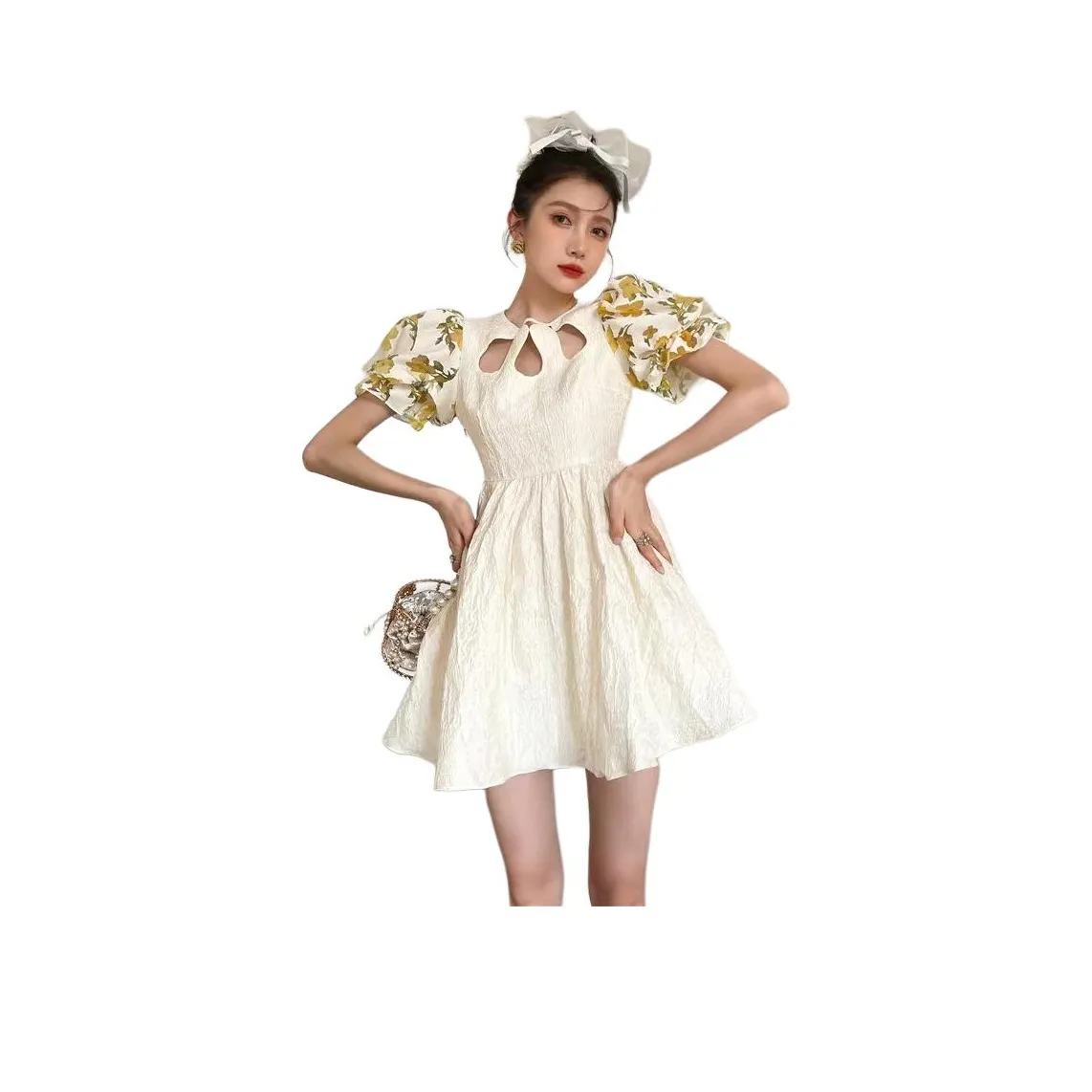 KEAB Short Sleeved Dress Women's Yellow Cream