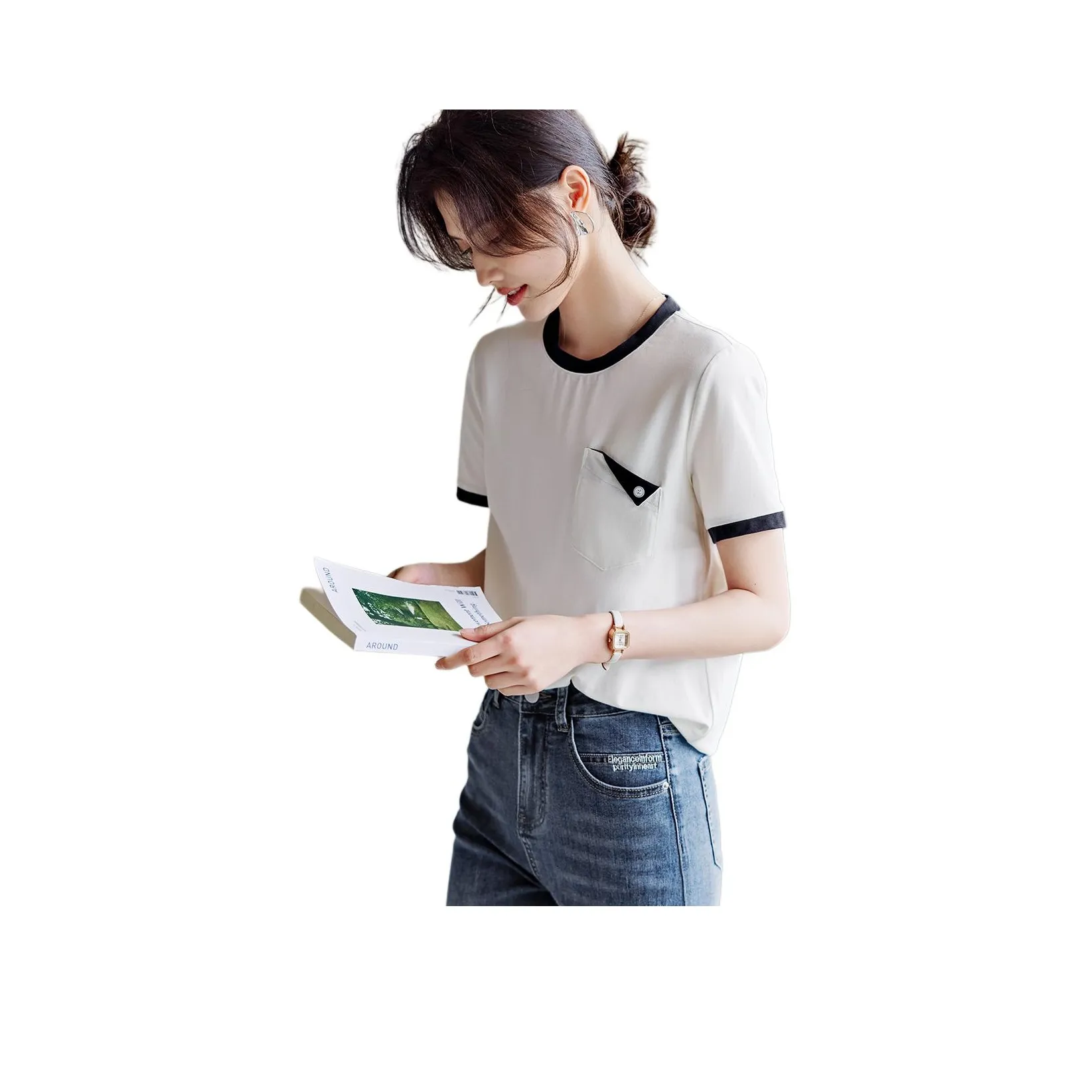 XWI T-Shirt Женская Белая и Темно-Синяя