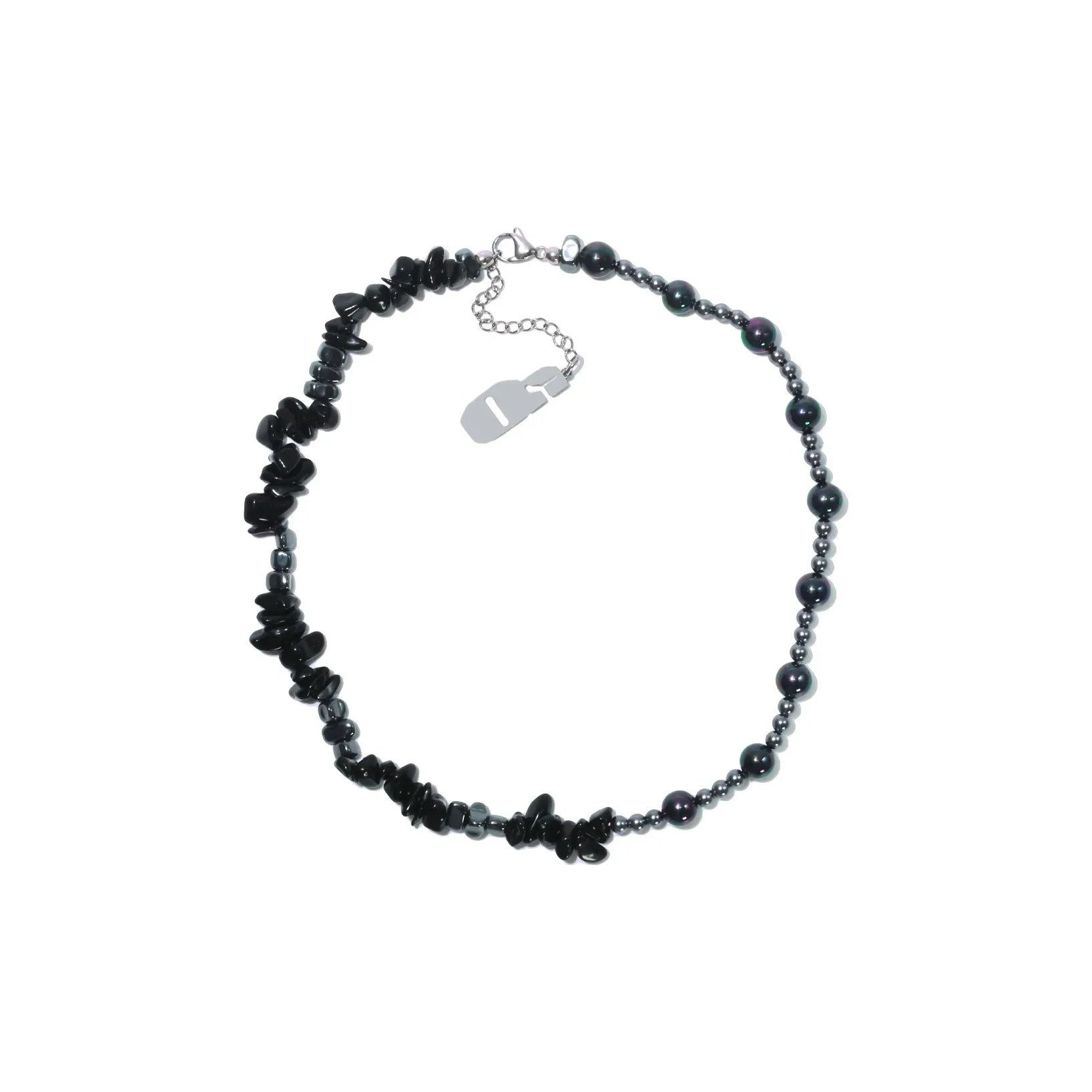 Get'em ON Черный Crushed Камень Серебряный Жемчужный Серебряный Титановая сталь Ожерелья Унисекс