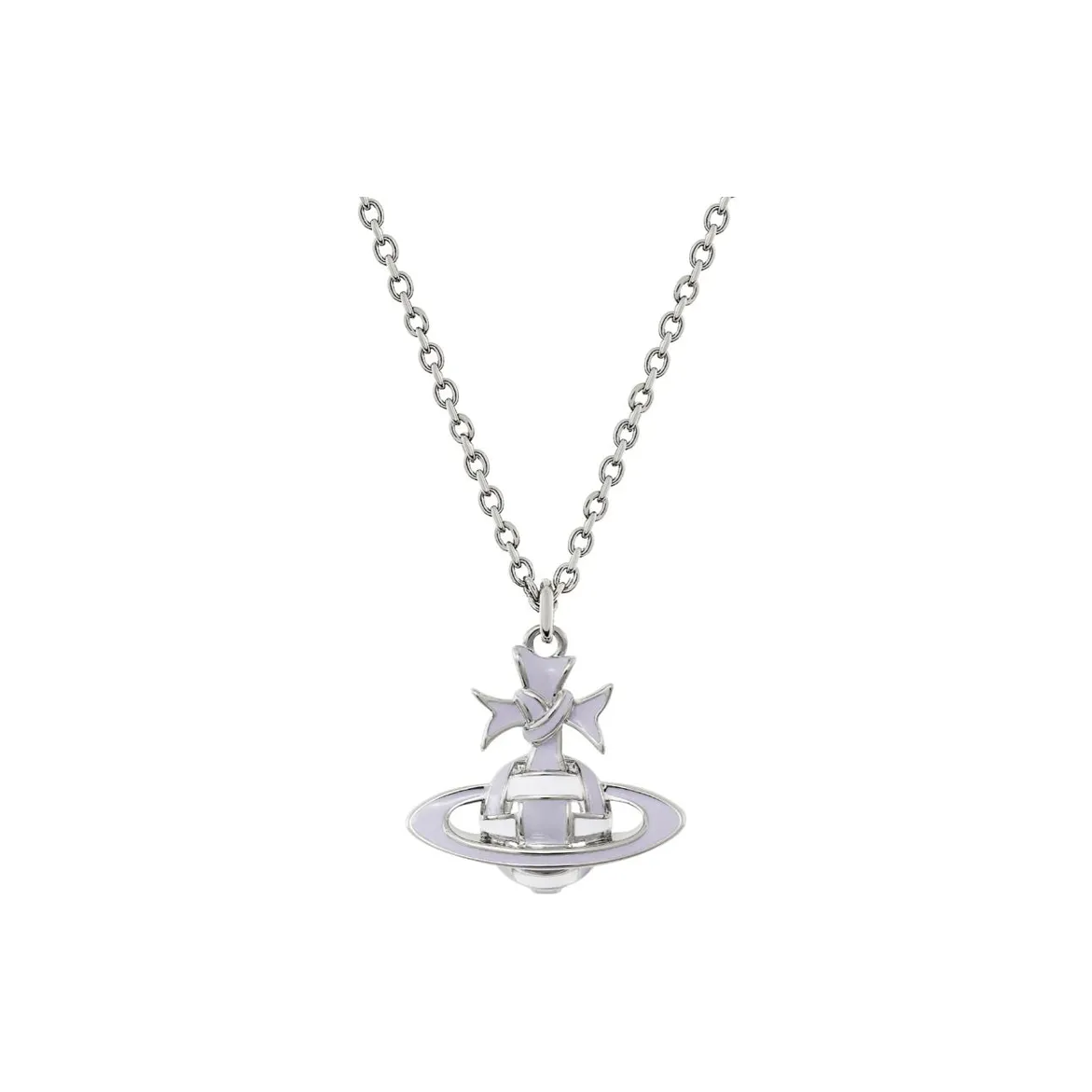 Vivienne Westwood Enamel, Platinum Plated, Brass Saturn Styling Ribbon Decoration Wrapped Necklace Women's Silver/Blue