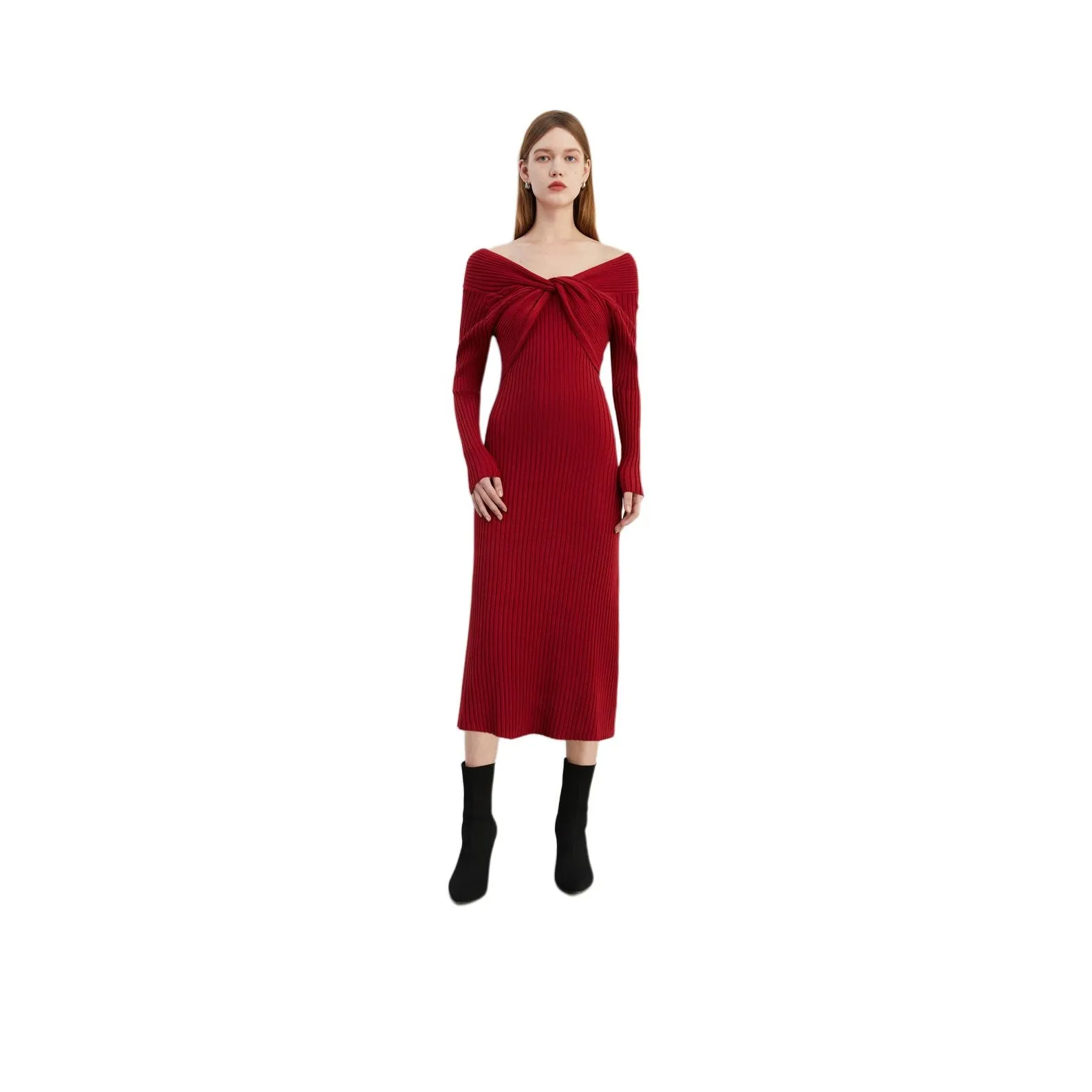 DPLAY Long Sleeved Dress Women's Vintage Red