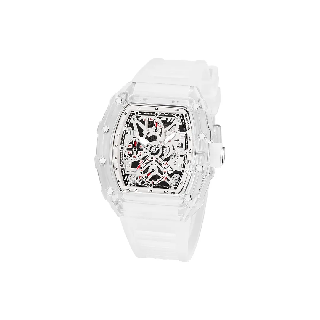 MELSMAO Бизнес Наручные часы Кварцевый механизм Резиновый ремешок Часы Мужские Часы с открытым механизмом