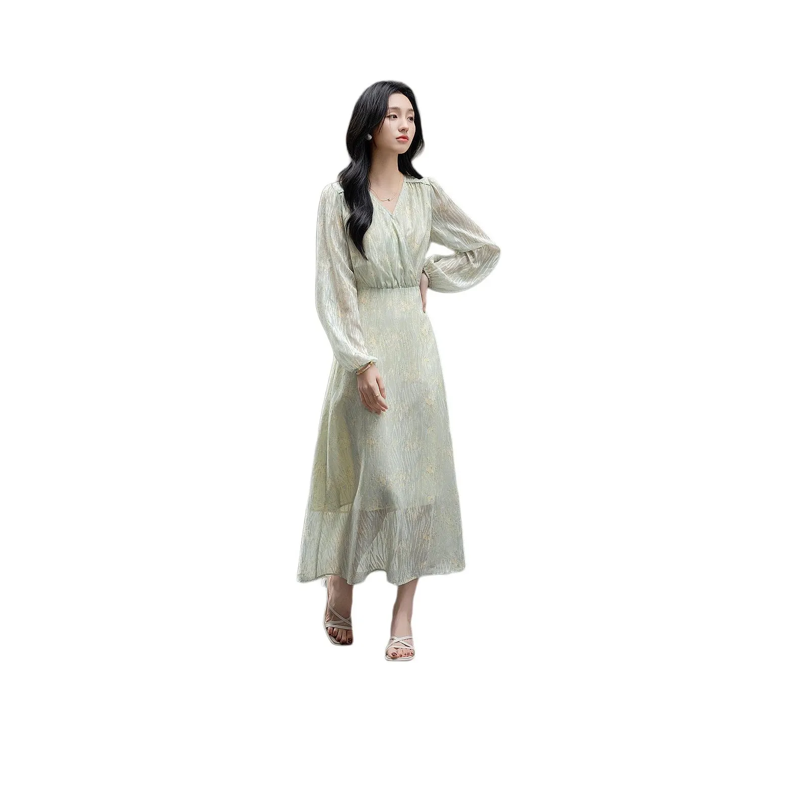 【dme】 Long Sleeved Dress Women's Light Green