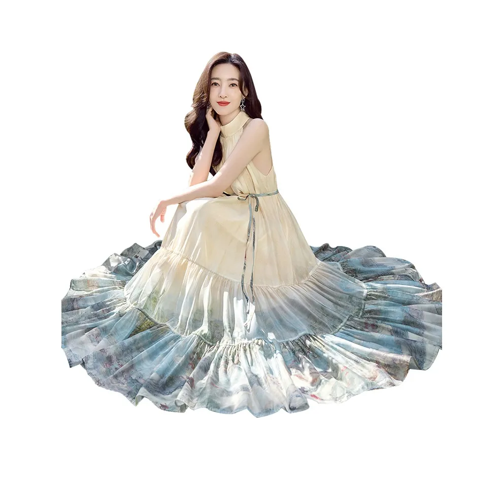 Cypress House Без рукавов Платье Женское Желтый Зеленый Смешанный