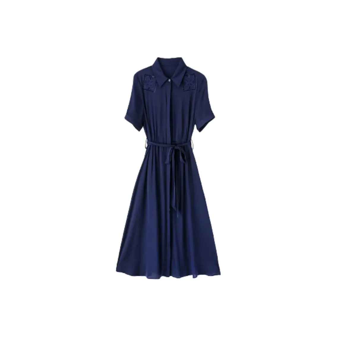 Yi Mengyuan Шелк Короткий Рукав Платье-рубашка Женское