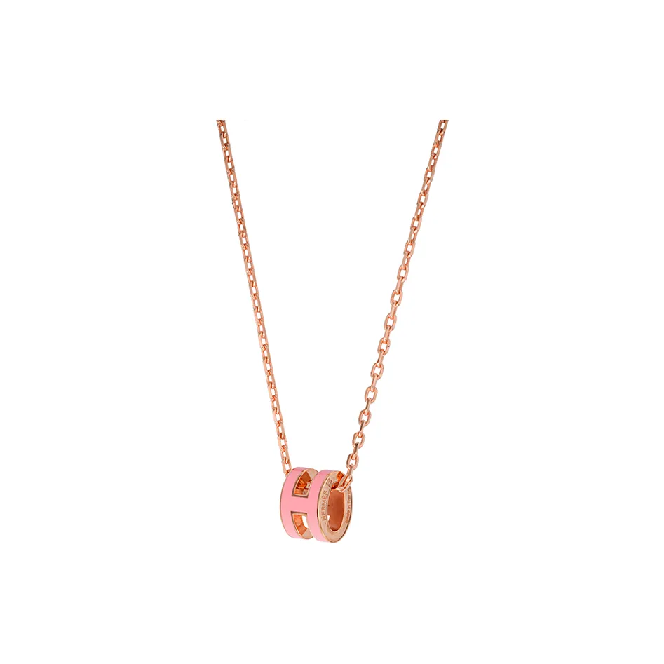HERMES Metal Necklaces Women's Pendant Rose Pink, Chain Rose Gold