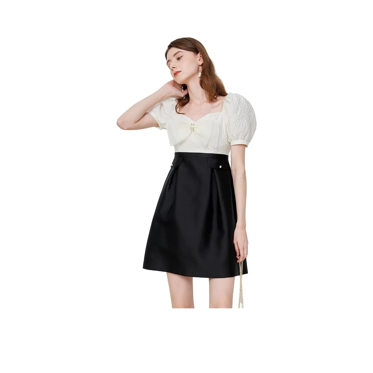 Caroline Черно-белая панда Женские Короткие Платья с Рукавами