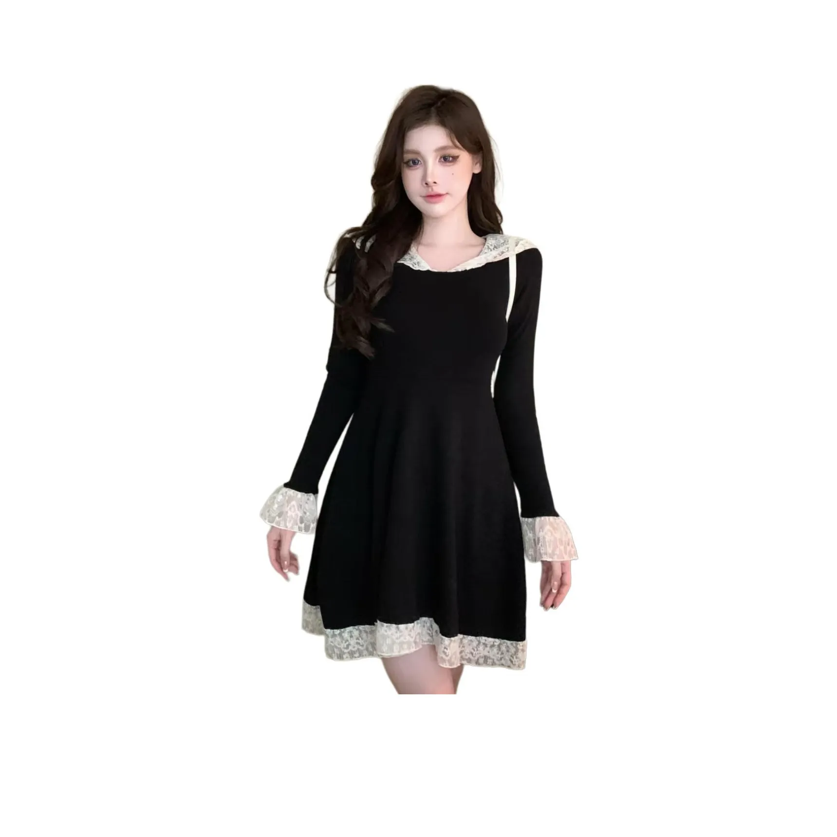 PLAY BUSH Длинное платье с длинными рукавами женское черное