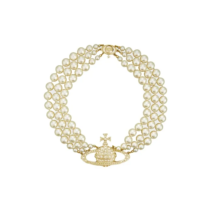 Vivienne Westwood Choker Three Row Pearl Bas Relief