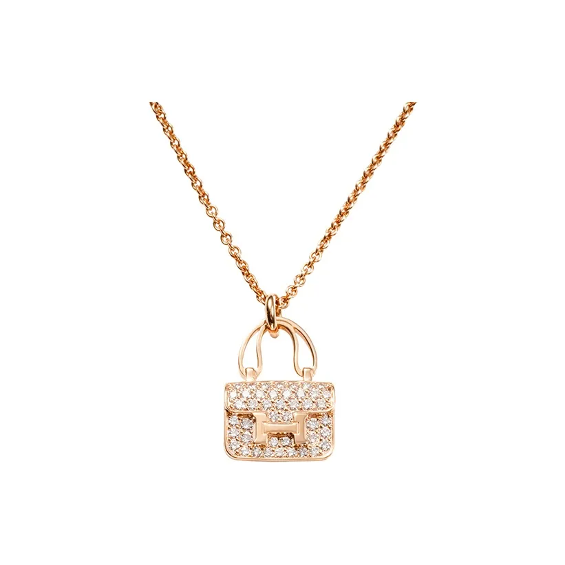 HERMES Constance Diamond Necklaces Women's Rose Gold