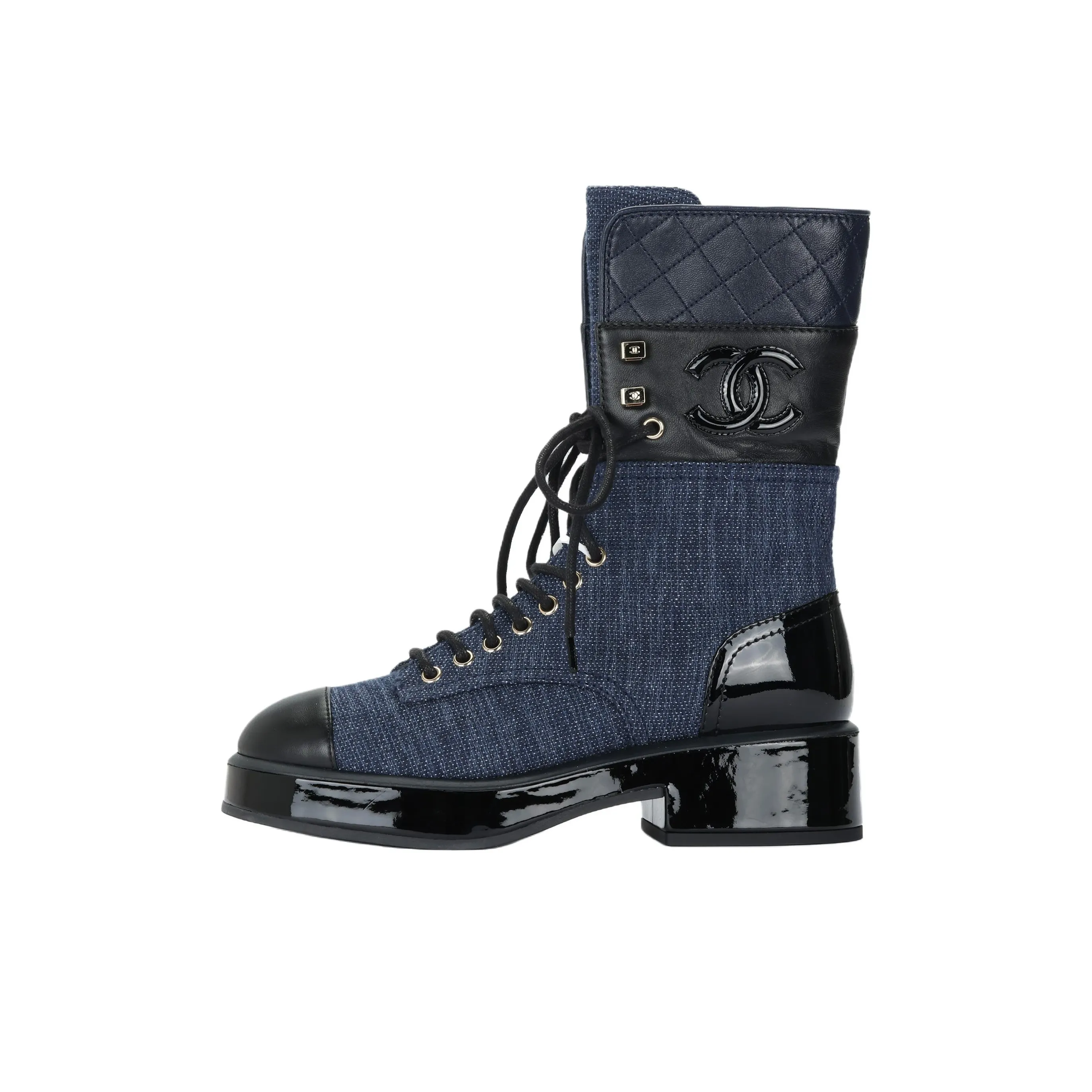 CHANEL Ankle Boots Women's Blue Black