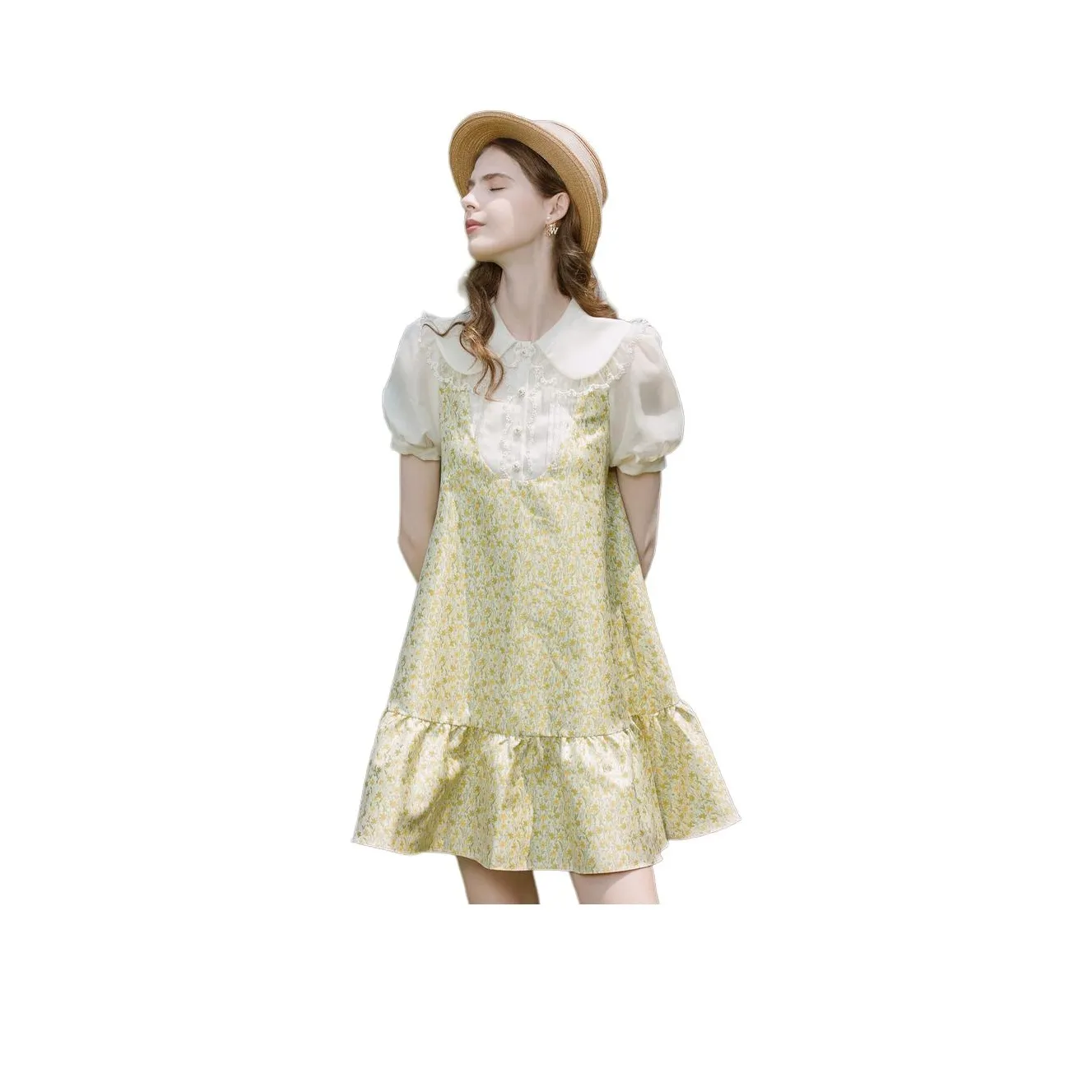 JORYAweekend Короткий рукав Платье Женское Желтое