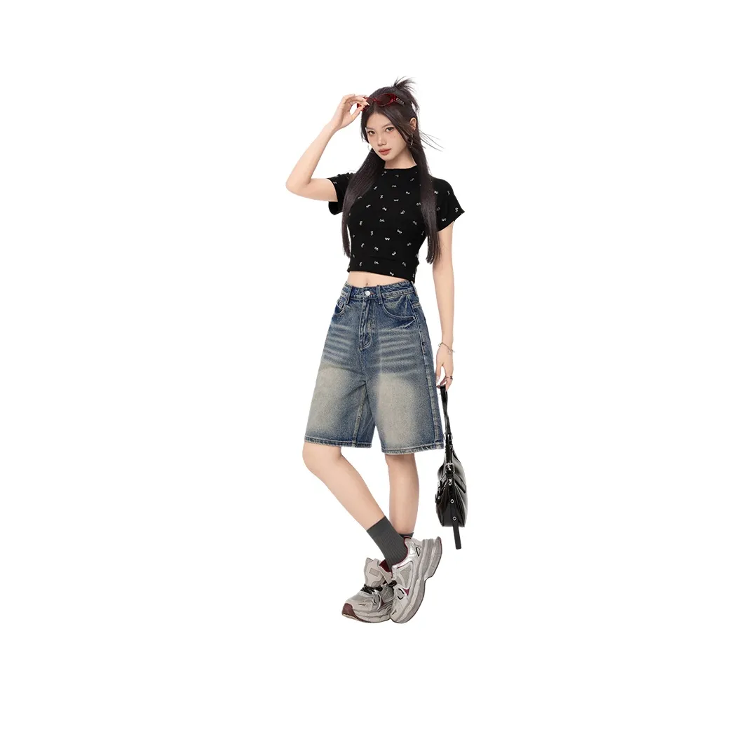 Wen Shan Винтажные синие брюки длиной до колена, женские джинсовые шорты