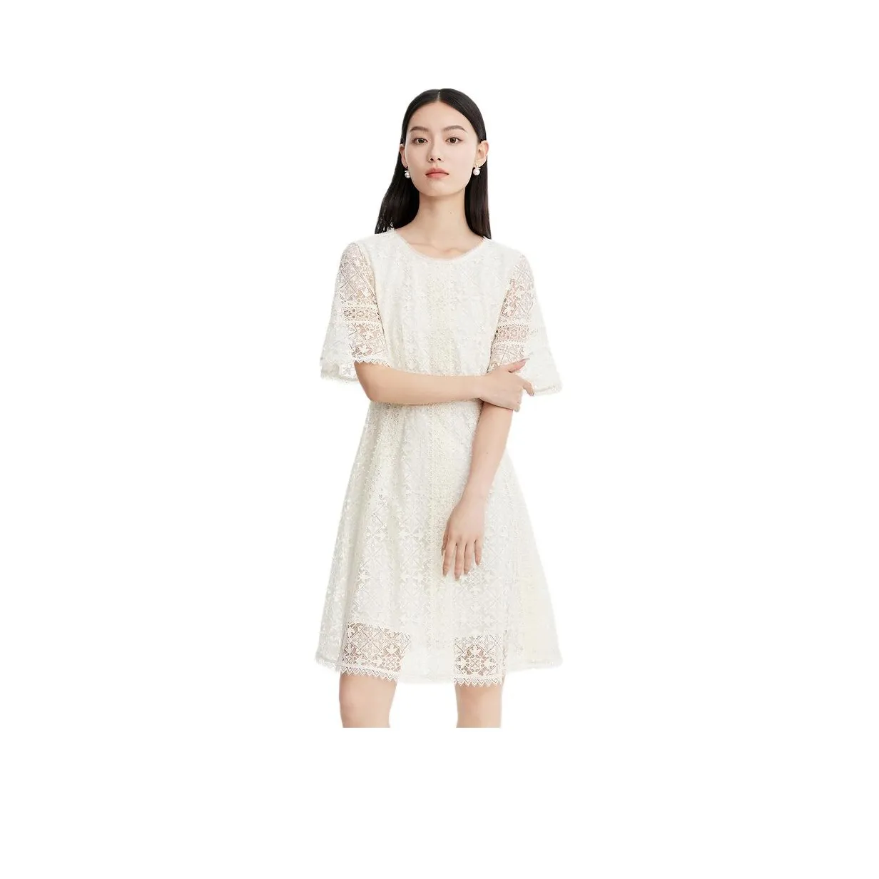 DESIGNICE Short Sleeved Dresses Women's Champagne