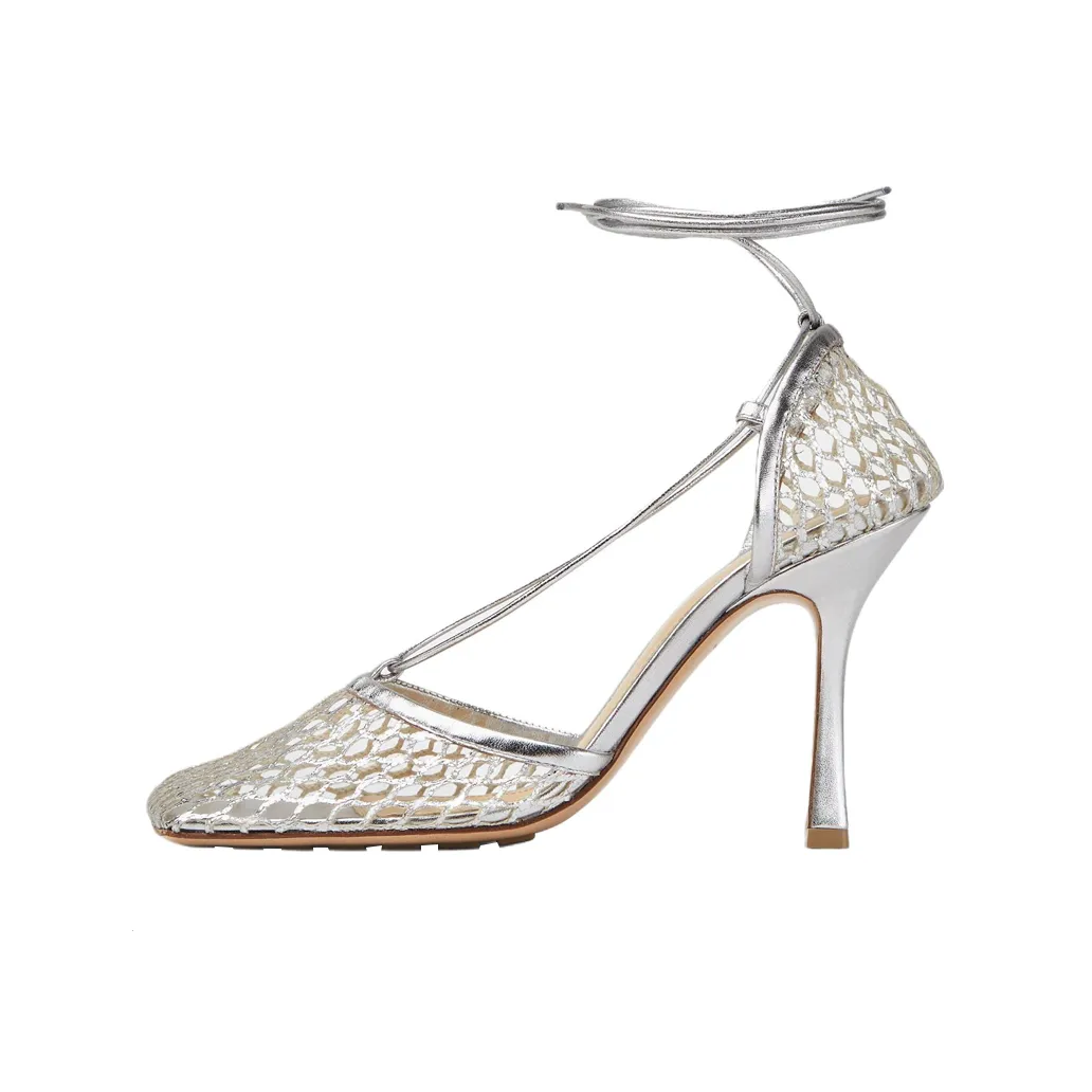 Bottega Veneta Stretch Slim Heel Stylish Sandal Women's Silver