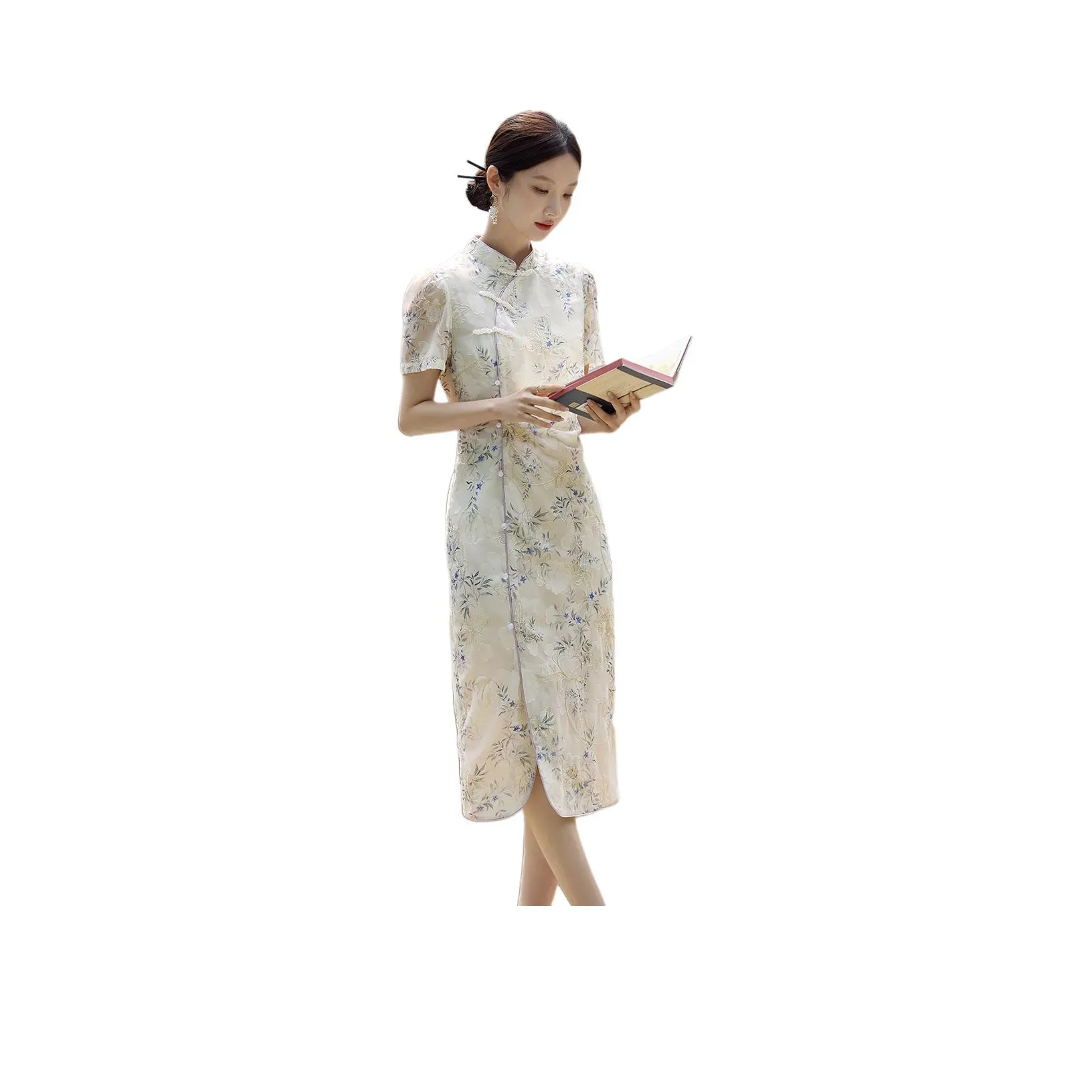 XWI Short Sleeved Dresses Women's Beige With Purple Floral
