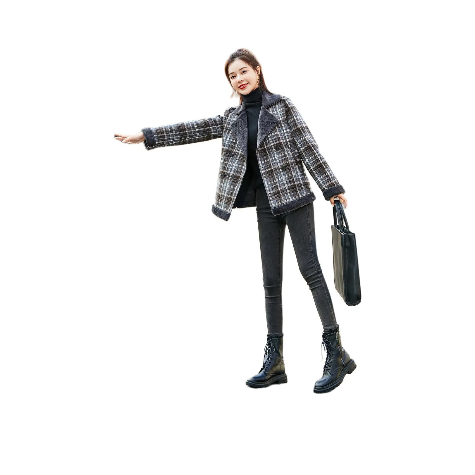 Mo Han Yi Mei Jacket Women's Gray Coffee Plaid