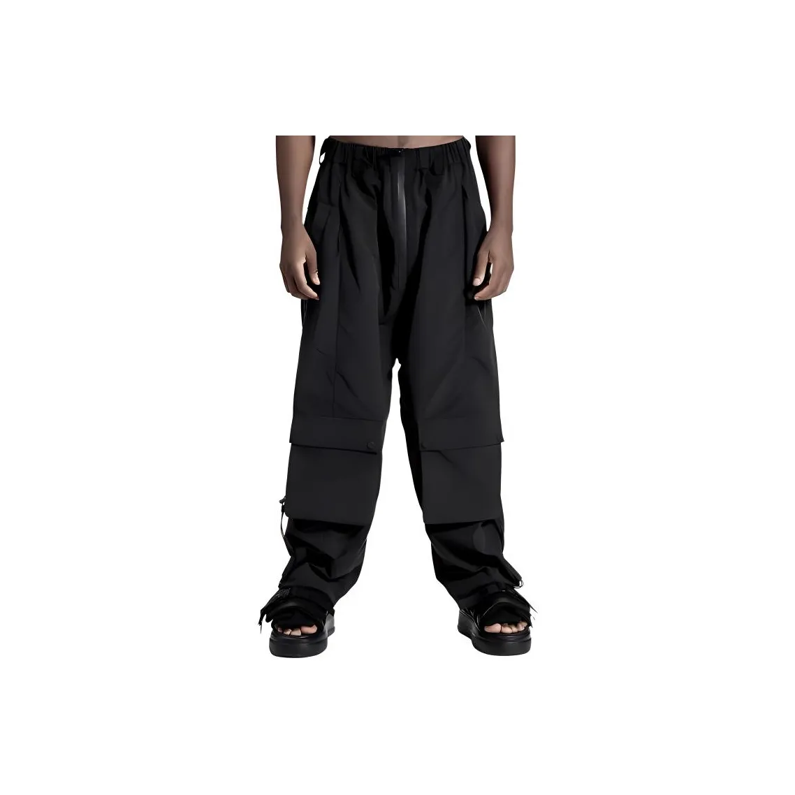 NORVINCY Western Elastic Drawstring Patch Pocket Casual Pants Unisex Black NORVINCY Западный Эластичный Шнурок Накладной Карман Повседневные Брюки Унисекс Черный