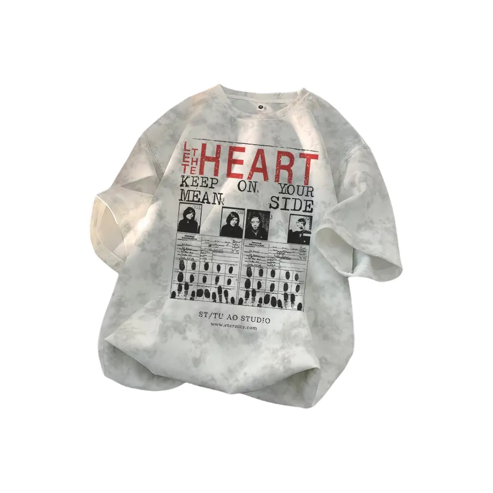 TONYBEAR Повседневный Универсальный Нишевый Дизайн Cleanfit Модный С принтом Свободный крой Топ с короткими рукавами Мужской