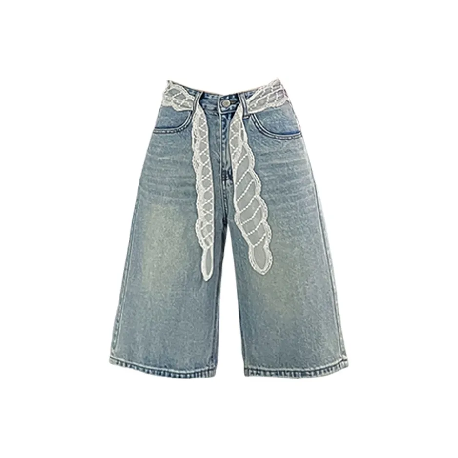 NIUXIAOMO Светло-синие Брюки длиной до колена Женские Джинсовые шорты