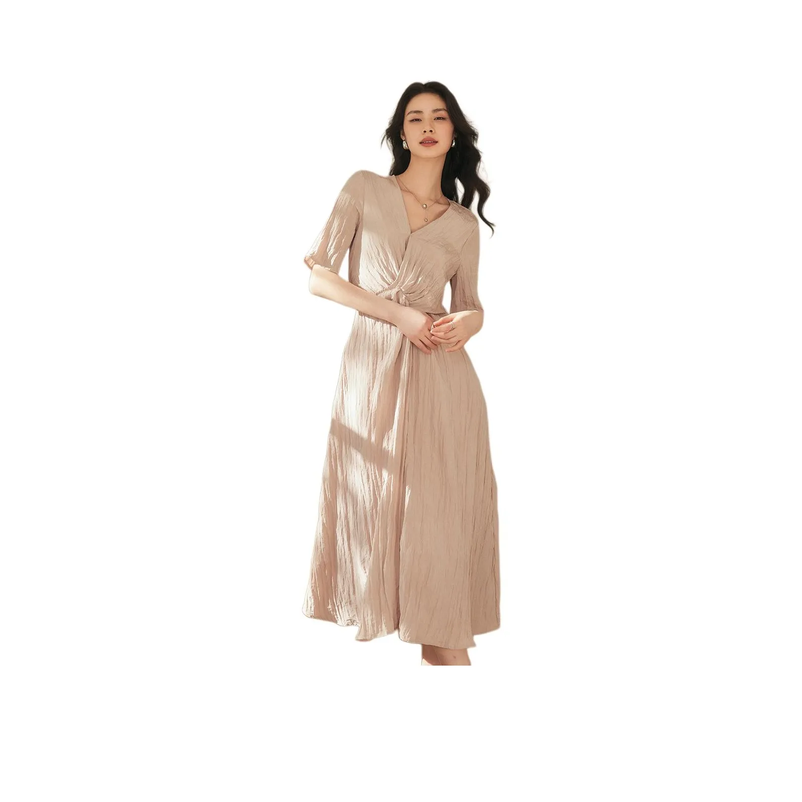 CHUMIAN Short Sleeved Dress Women's Nude Pink
