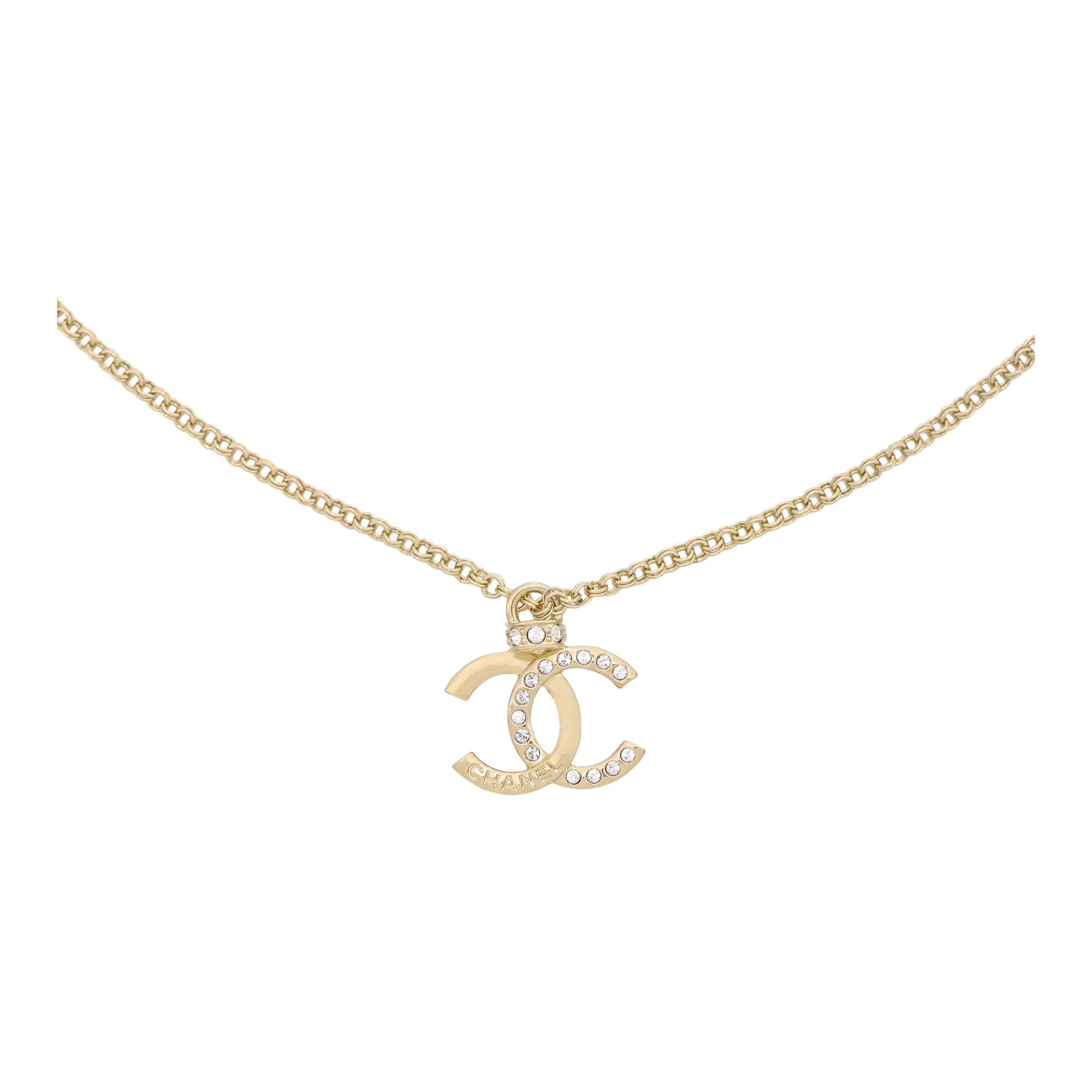 CHANEL Metal, Rhinestone Necklaces Women's Gold
