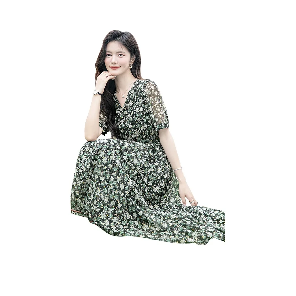 Cypress House Short Sleeved Dress Women's Black With Green Floral
