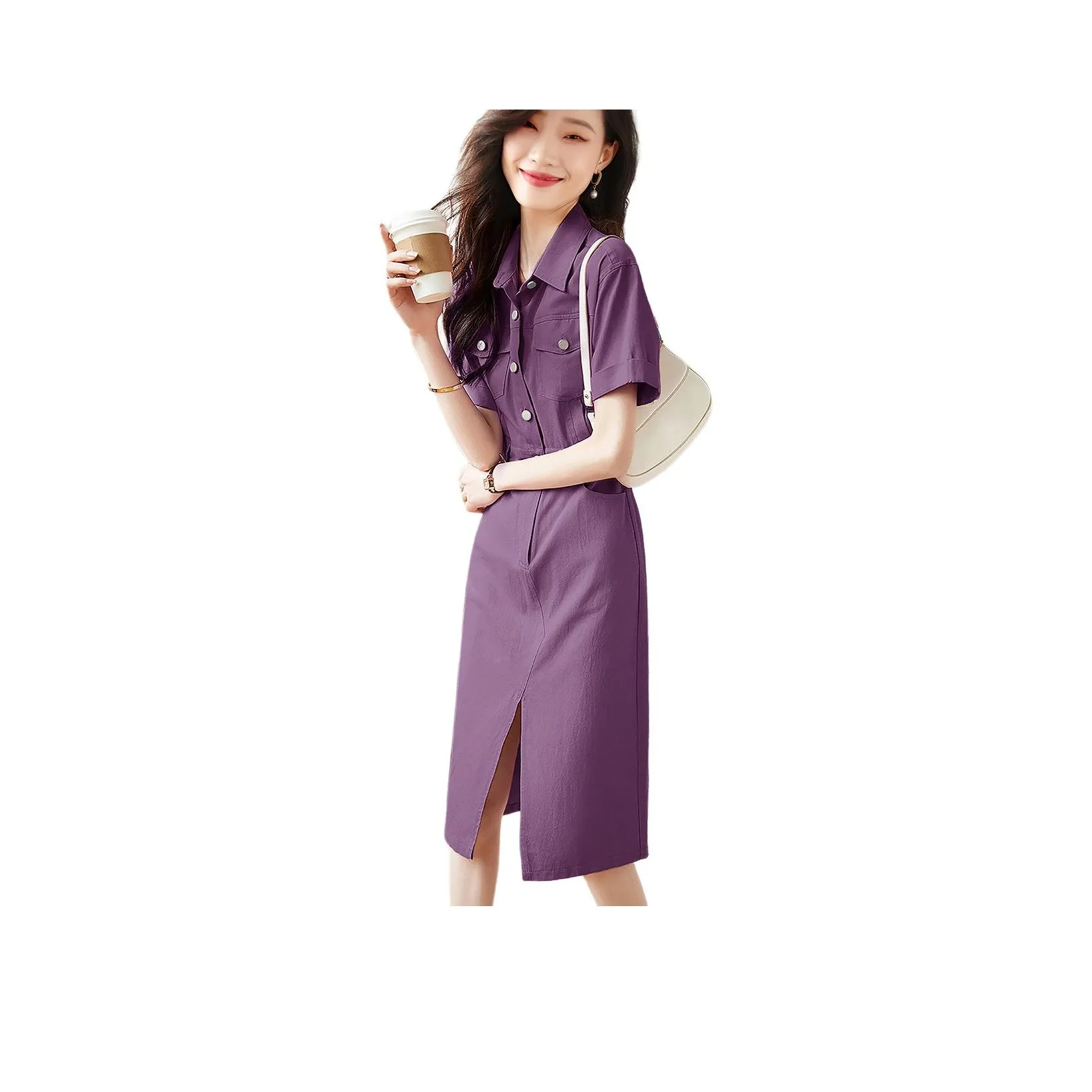 Mo Han Yi Mei Short Sleeved Dress Women's Light Purple