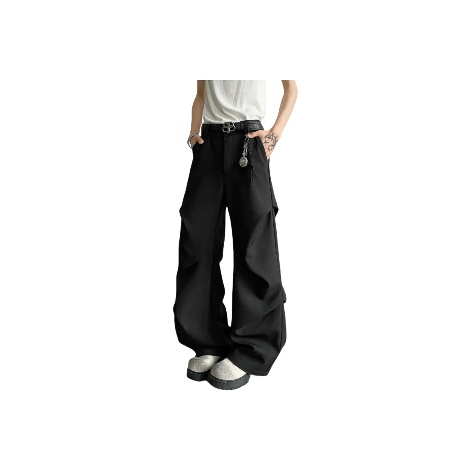 Samtony Черные Плиссированные Брюки Костюма Унисекс Костюмные Брюки