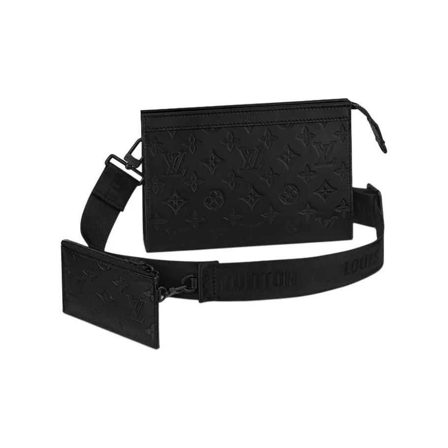 LOUIS VUITTON Gaston Cow Leather Card Holders Crossbody Bags Men's Black