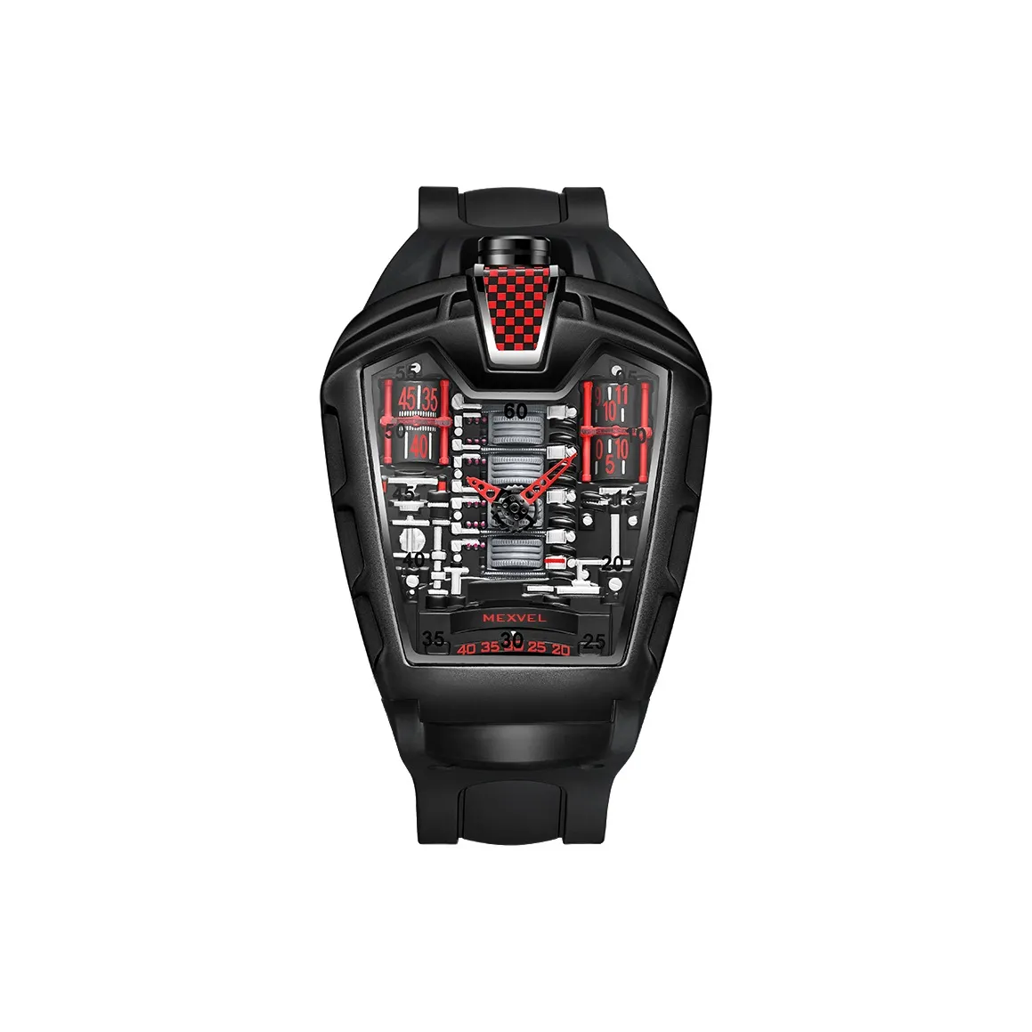 MEXVEL Многоугольник Industrial Меха Стиль Кварцевый механизм Силиконовый ремешок Часы Мужские Черный циферблат