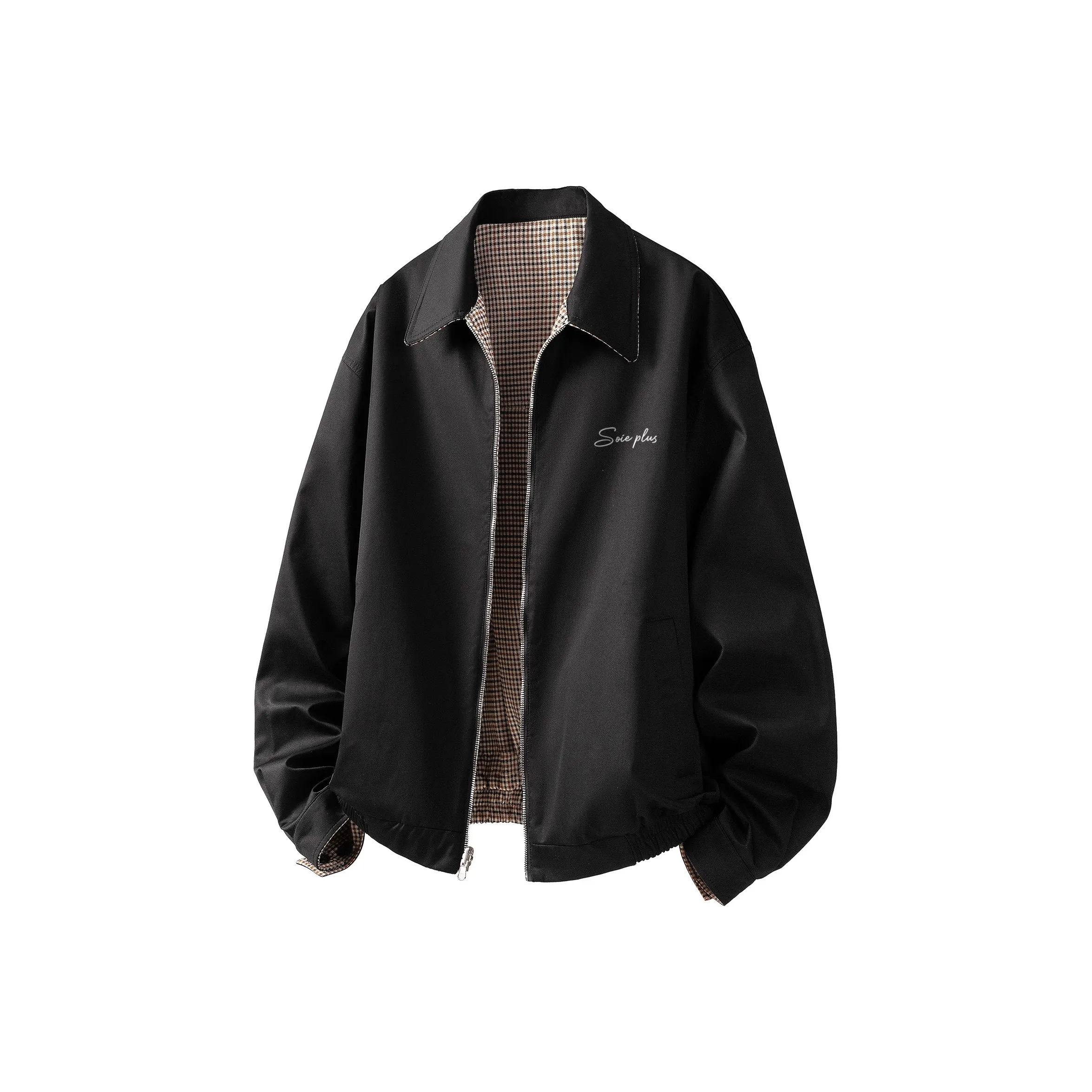 SOIE Черная куртка унисекс с узором "гусиная лапка"
