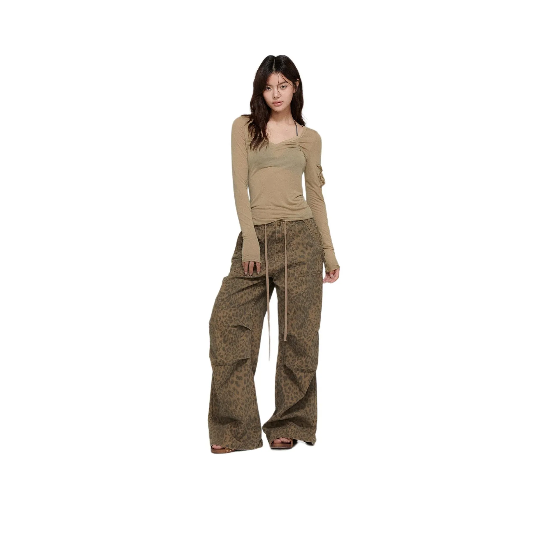 APEA Casual Pants Women's Brown Leopard Print