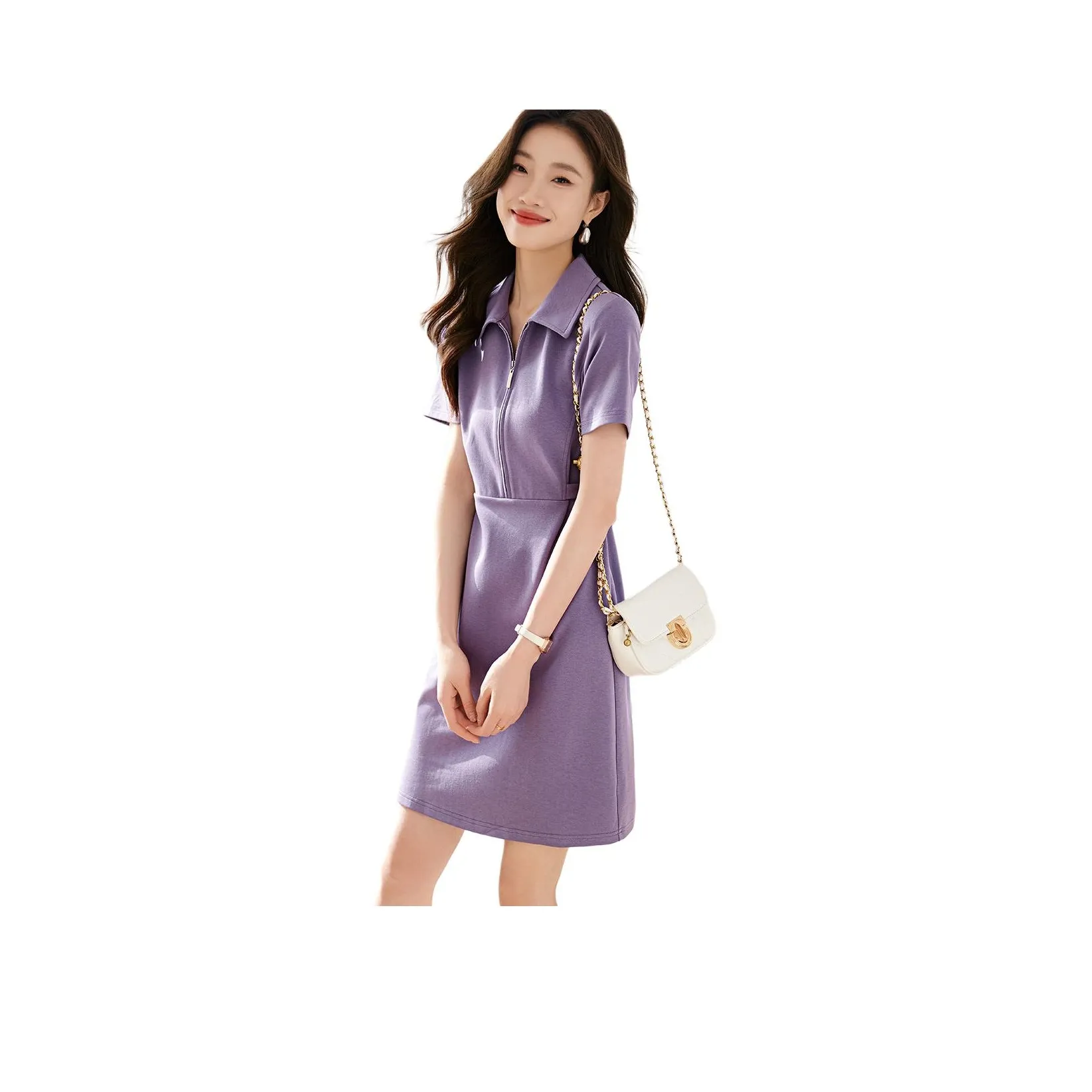 Mo Han Yi Mei Short Sleeved Dress Women's Vine Purple